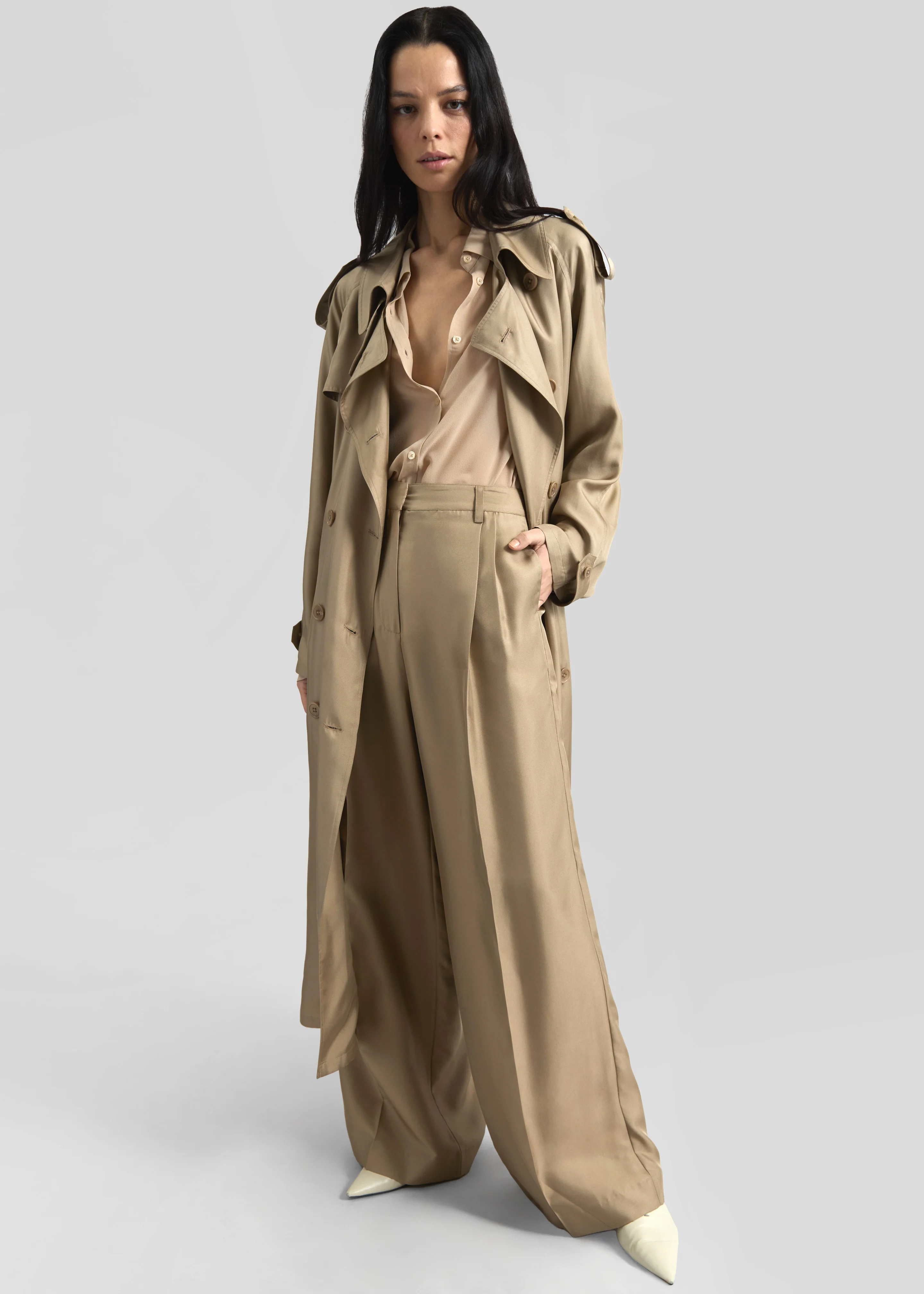 Marfa Pleated Silk Trousers - Beige - Image 6