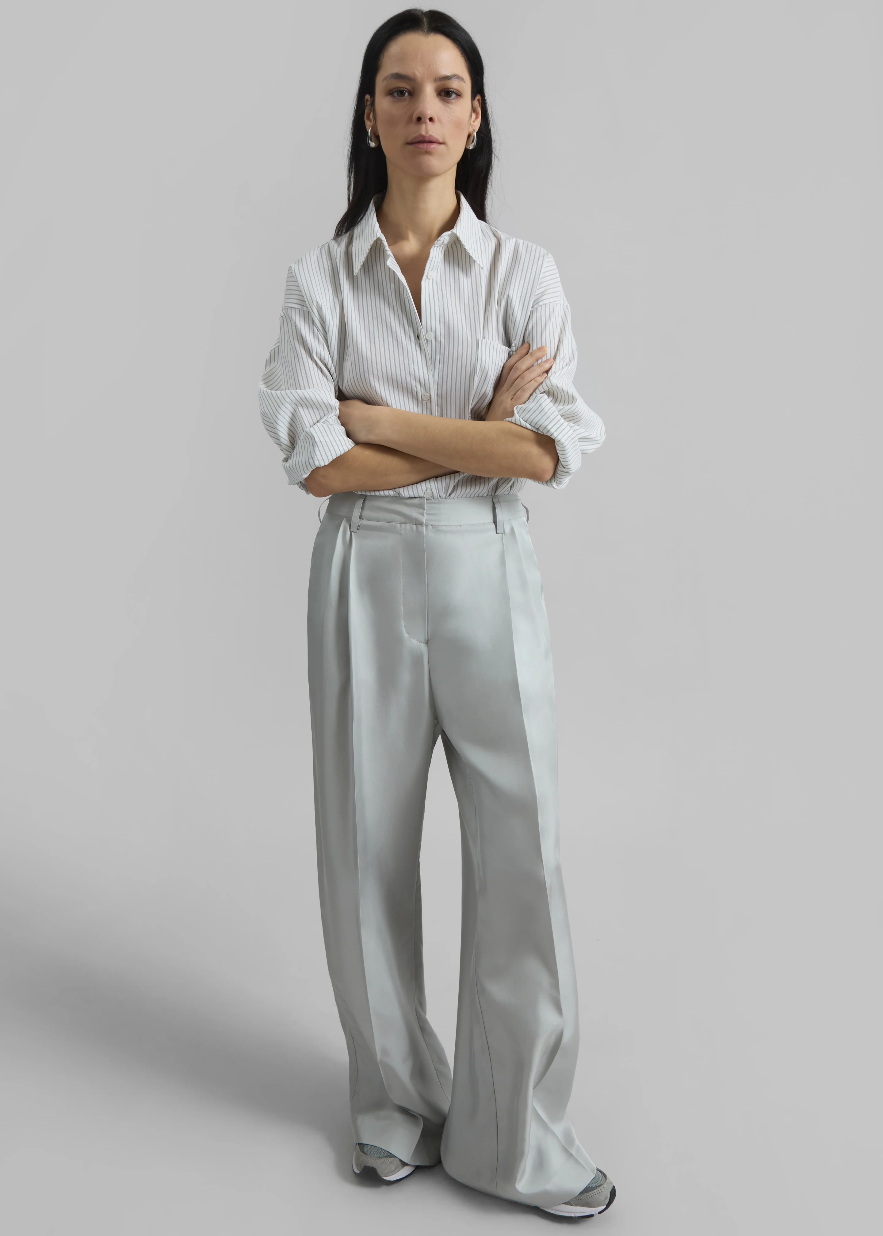 Marfa Pleated Silk Trousers - Grey - Image 5