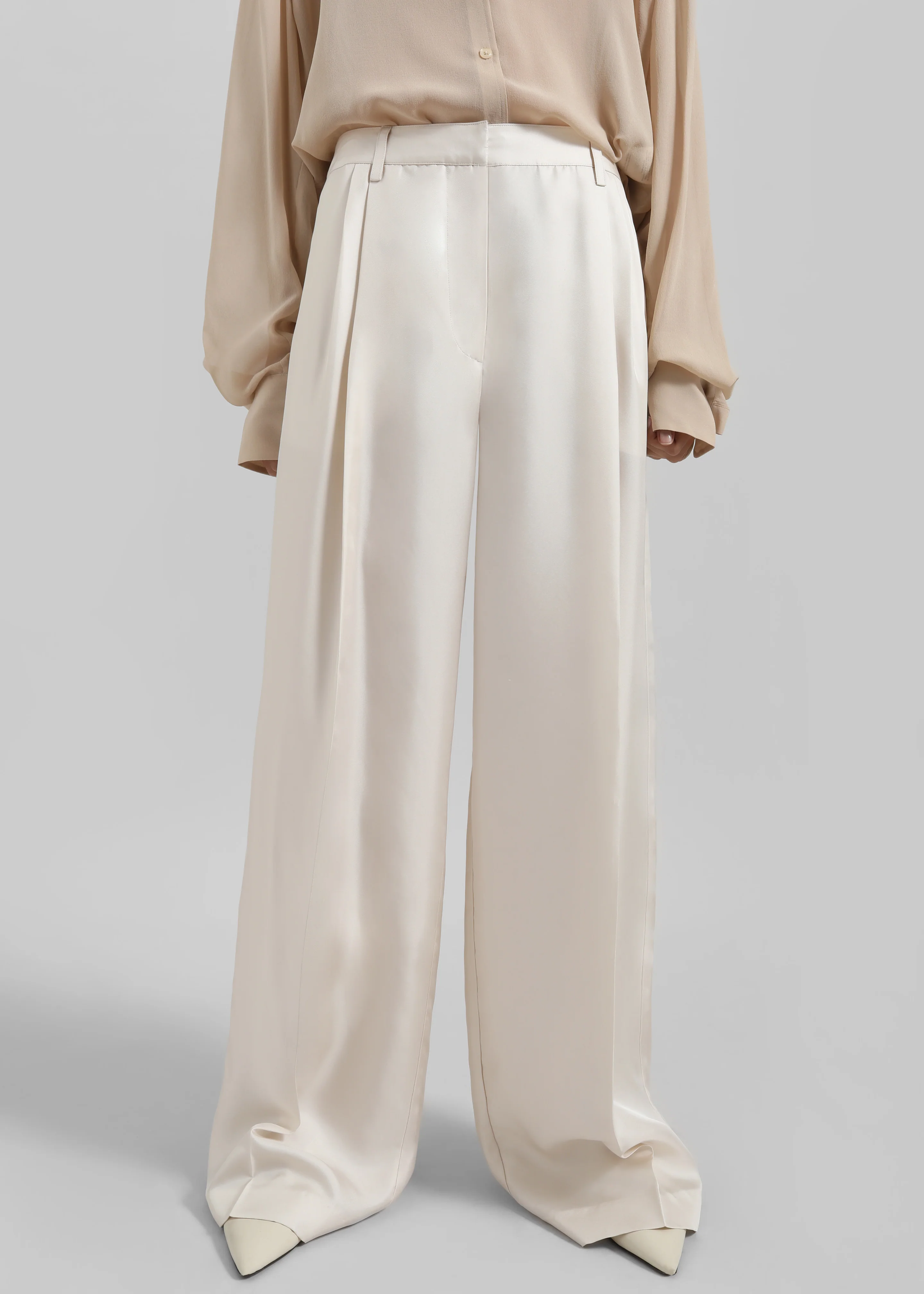 Marfa Pleated Silk Trousers - Ivory - Image 2