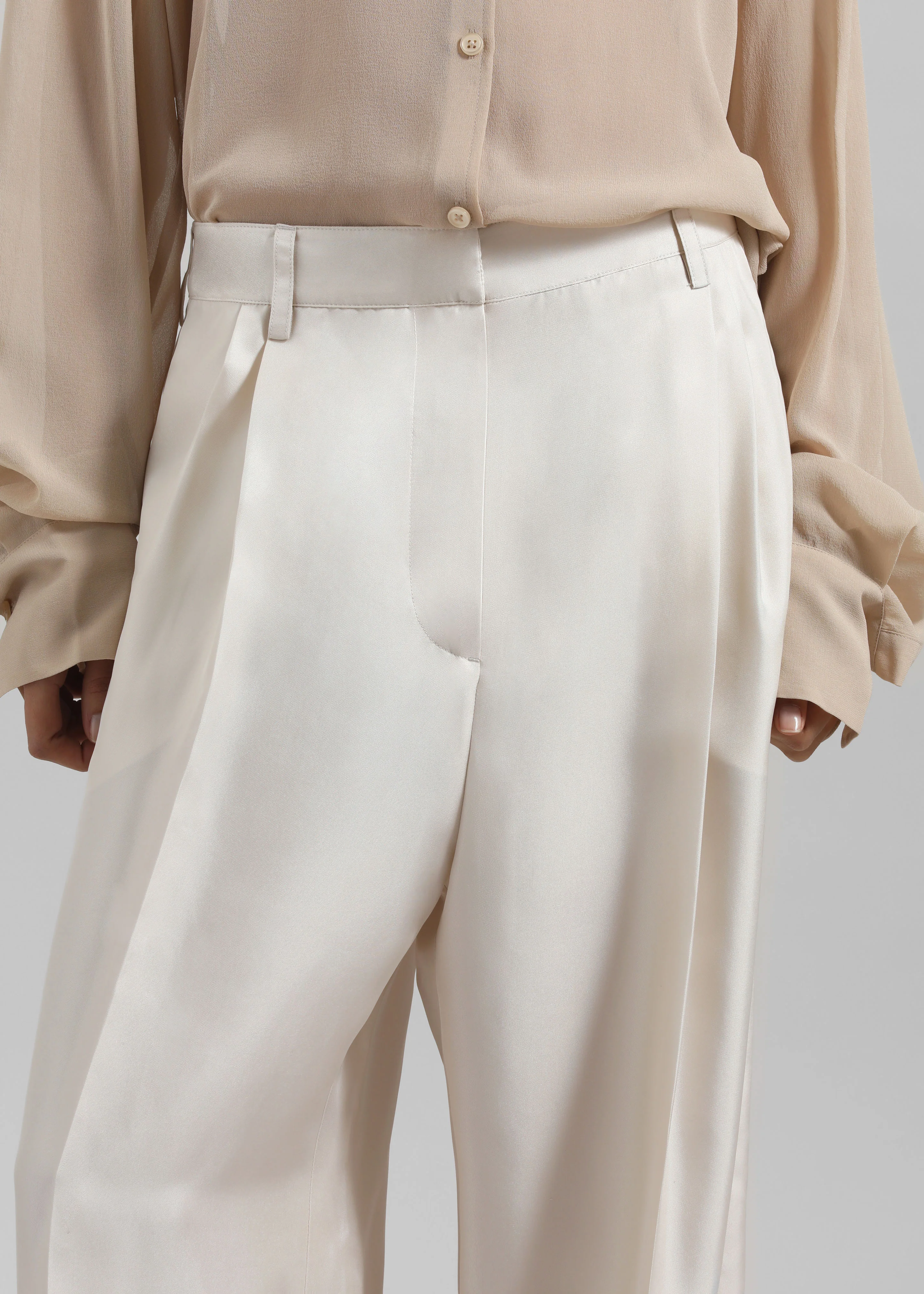 Marfa Pleated Silk Trousers - Ivory - Image 3