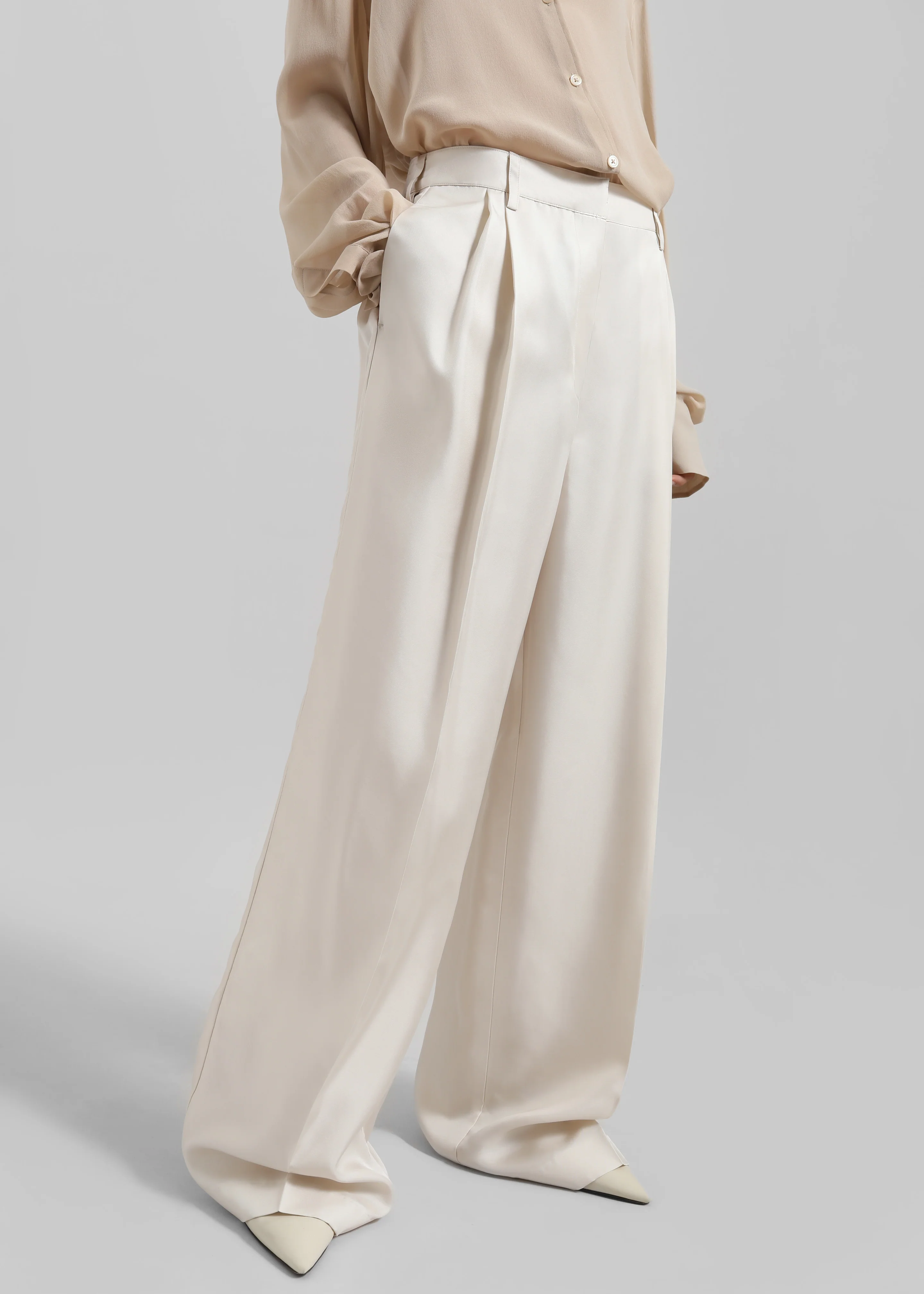 Marfa Pleated Silk Trousers - Ivory - Image 4