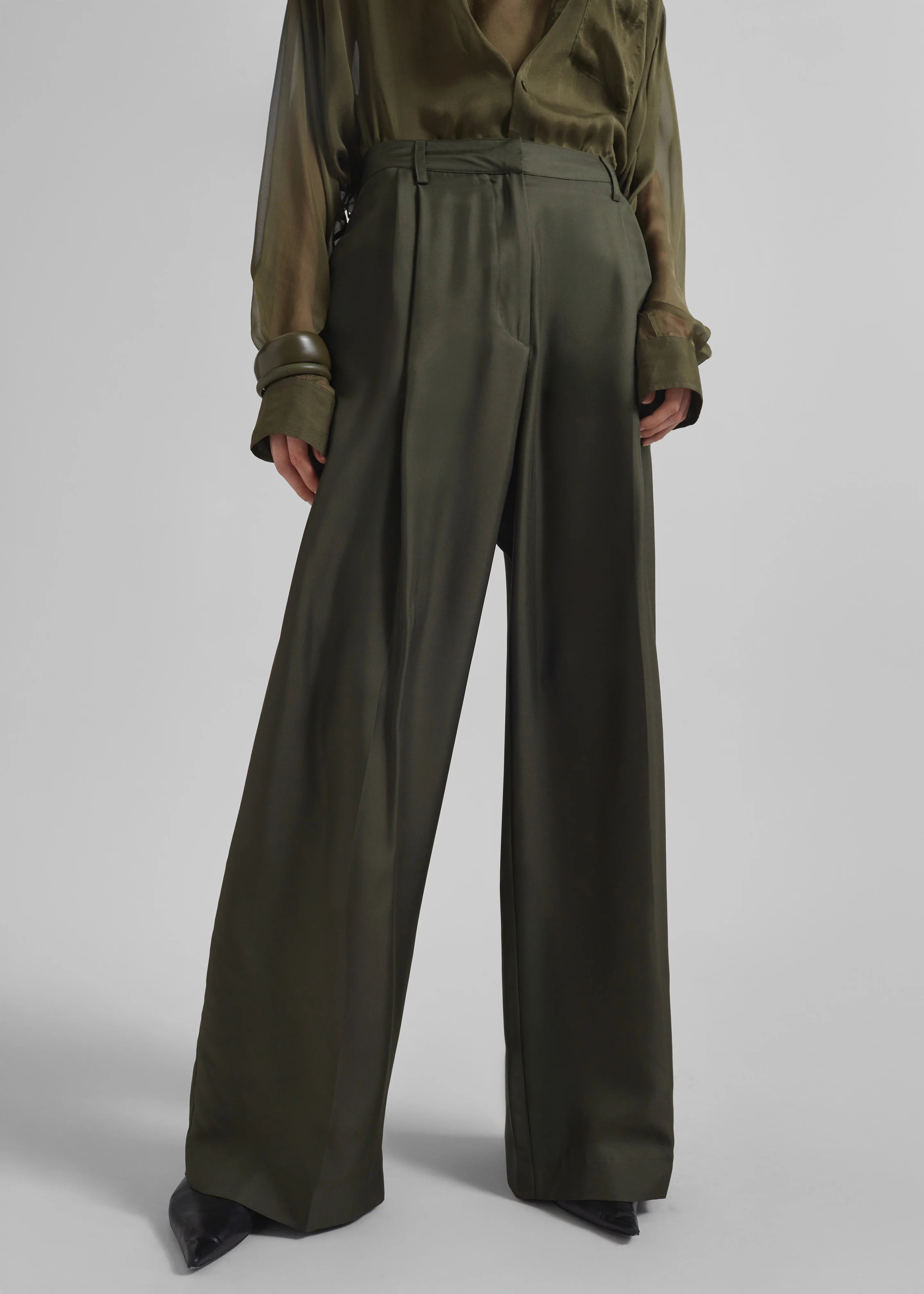 Marfa Pleated Silk Trousers - Khaki - Image 2