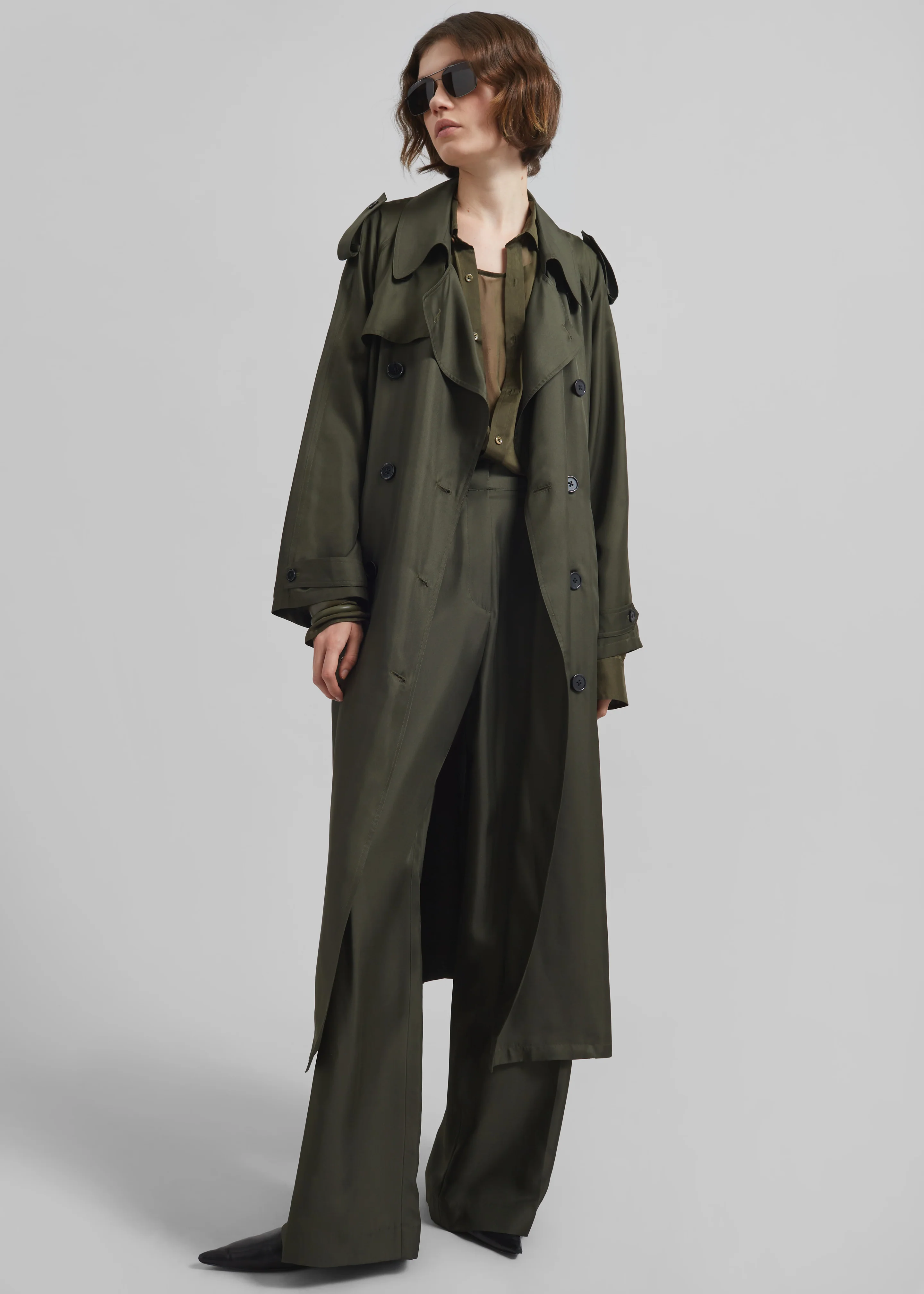 Marfa Pleated Silk Trousers - Khaki - Image 3