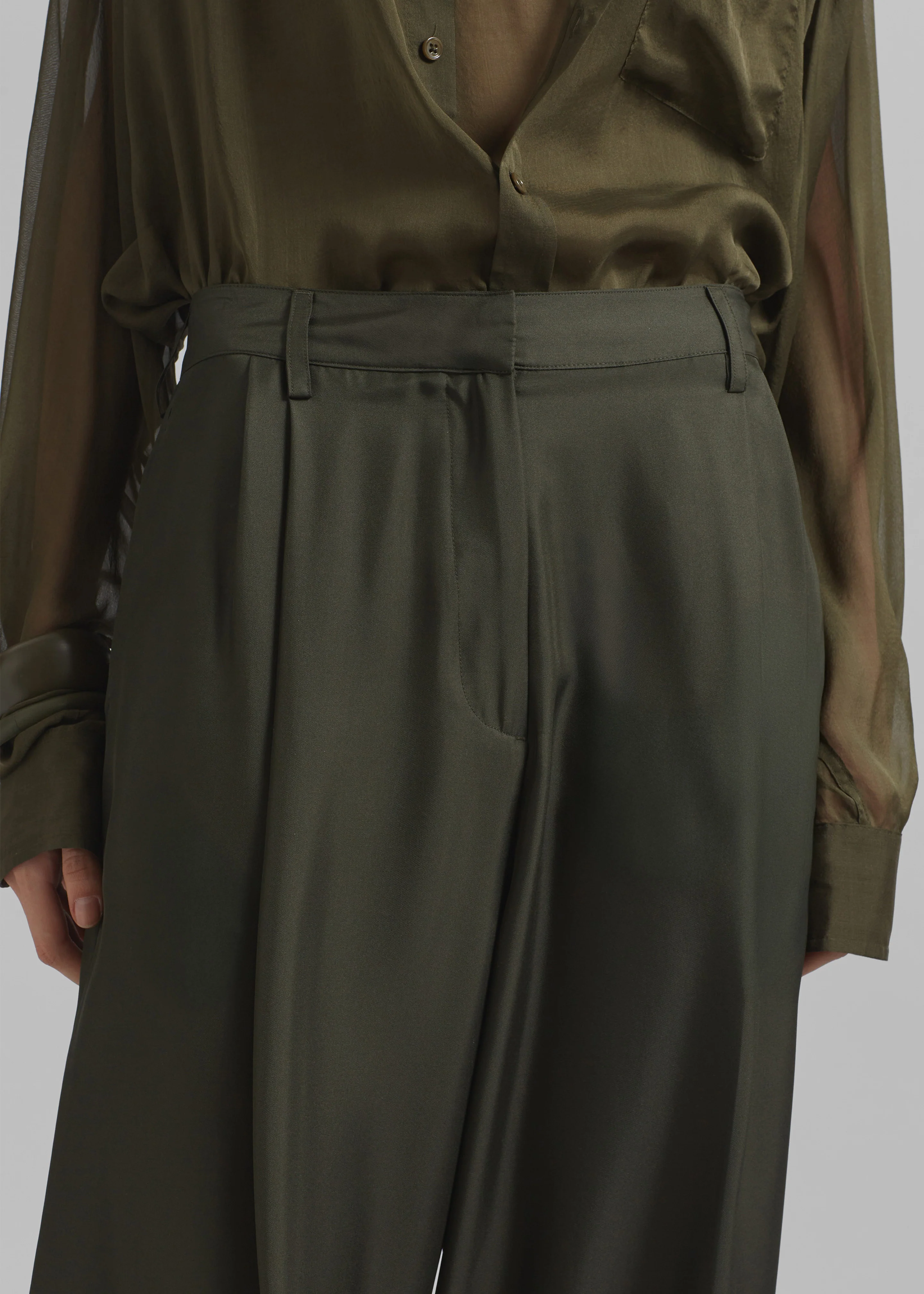 Marfa Pleated Silk Trousers - Khaki - Image 4