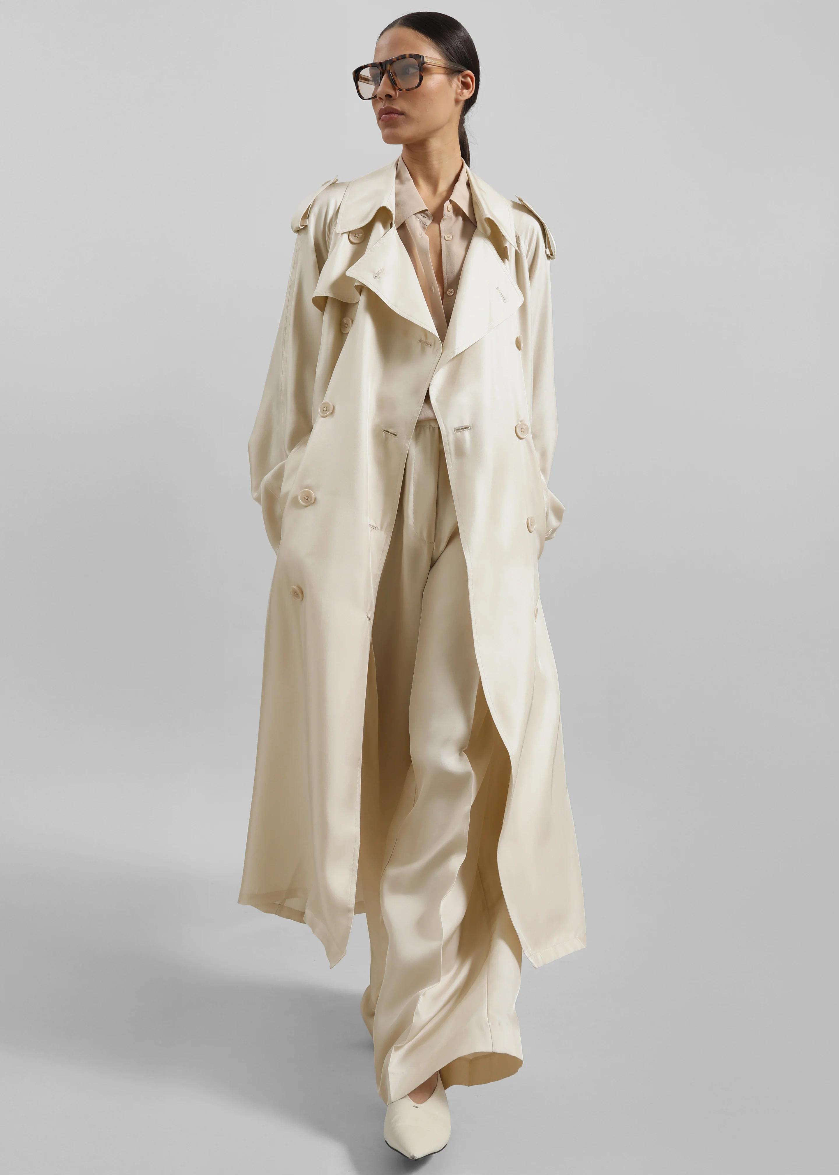 Marfa Pleated Silk Trousers - Light Beige - Image 4