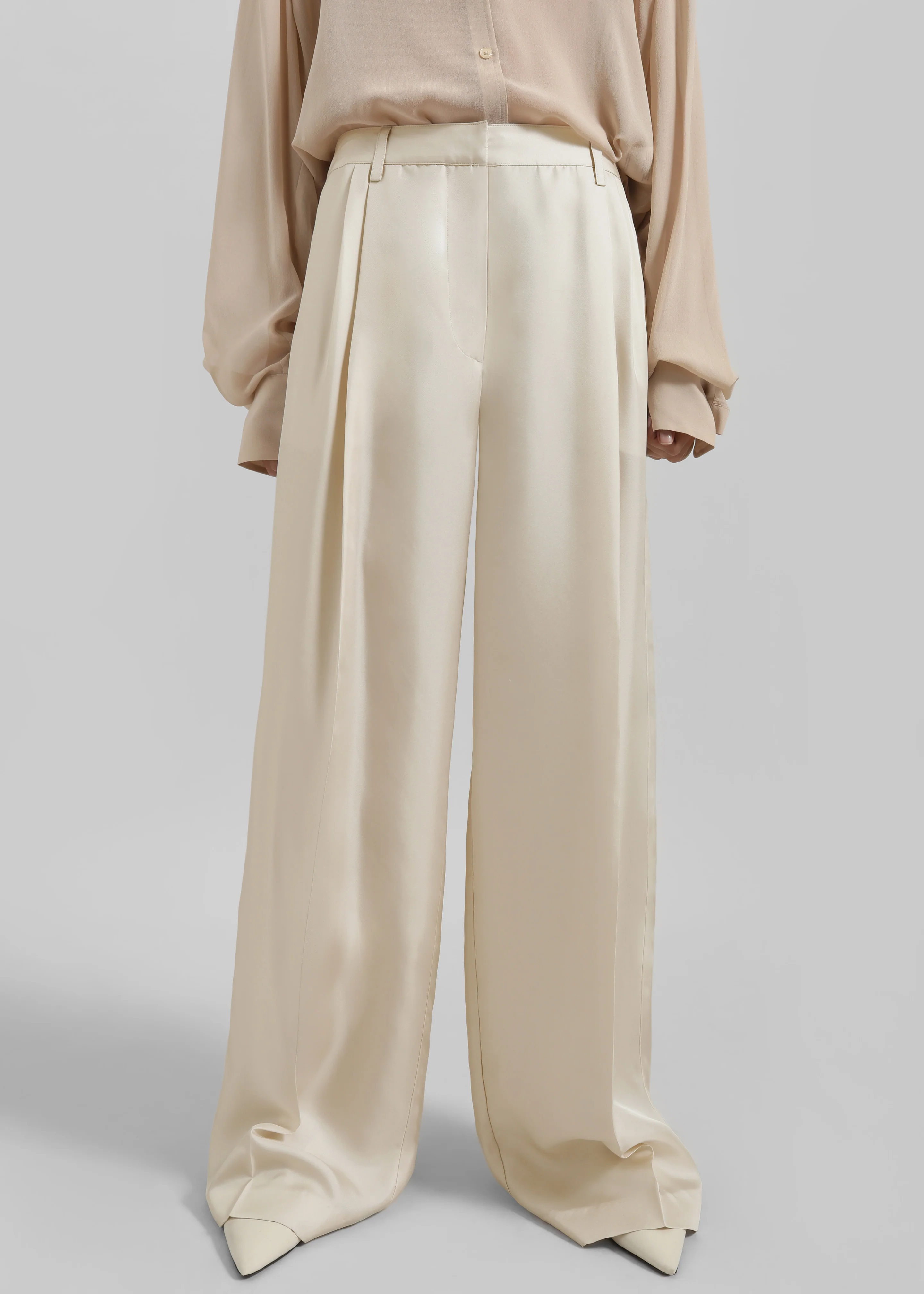 Marfa Pleated Silk Trousers - Light Beige - Image 5