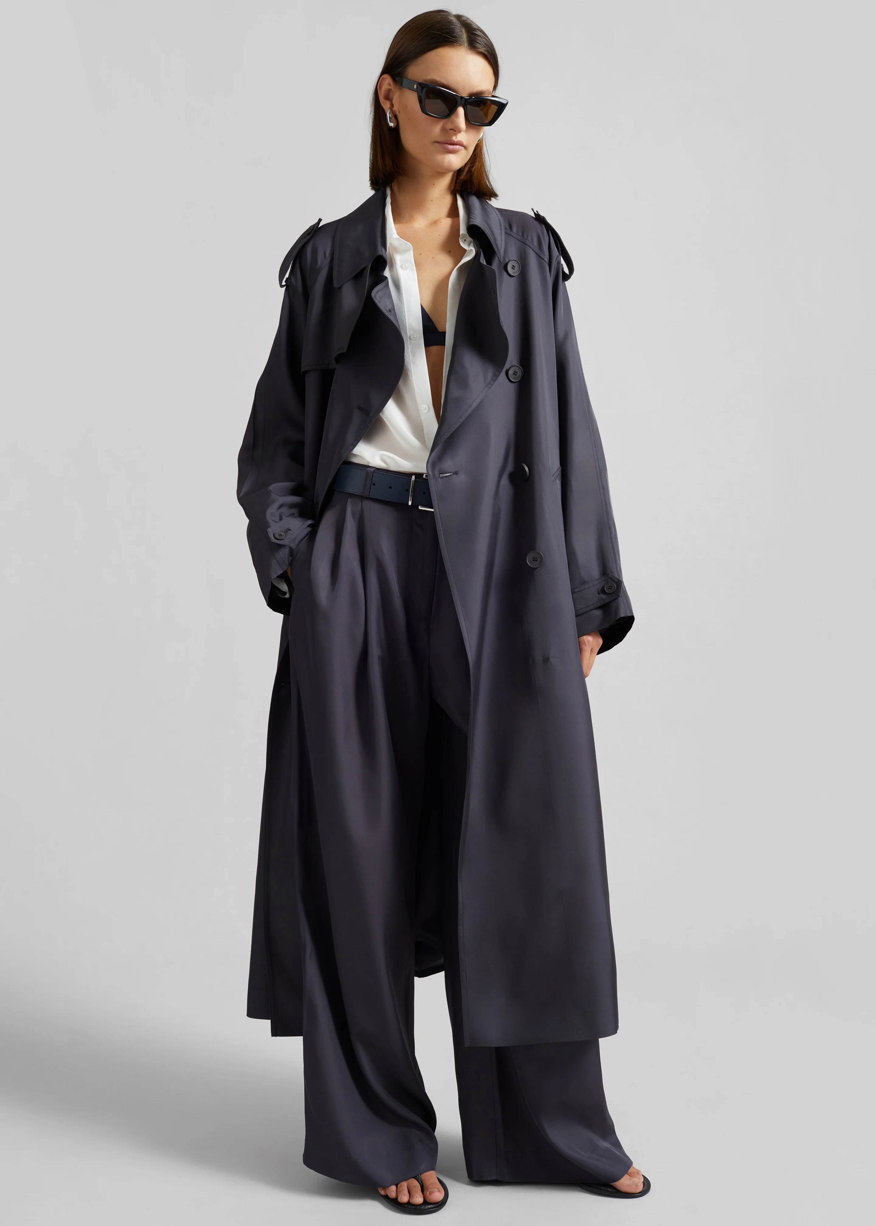 Marfa Pleated Silk Trousers - Storm Grey - Image 3
