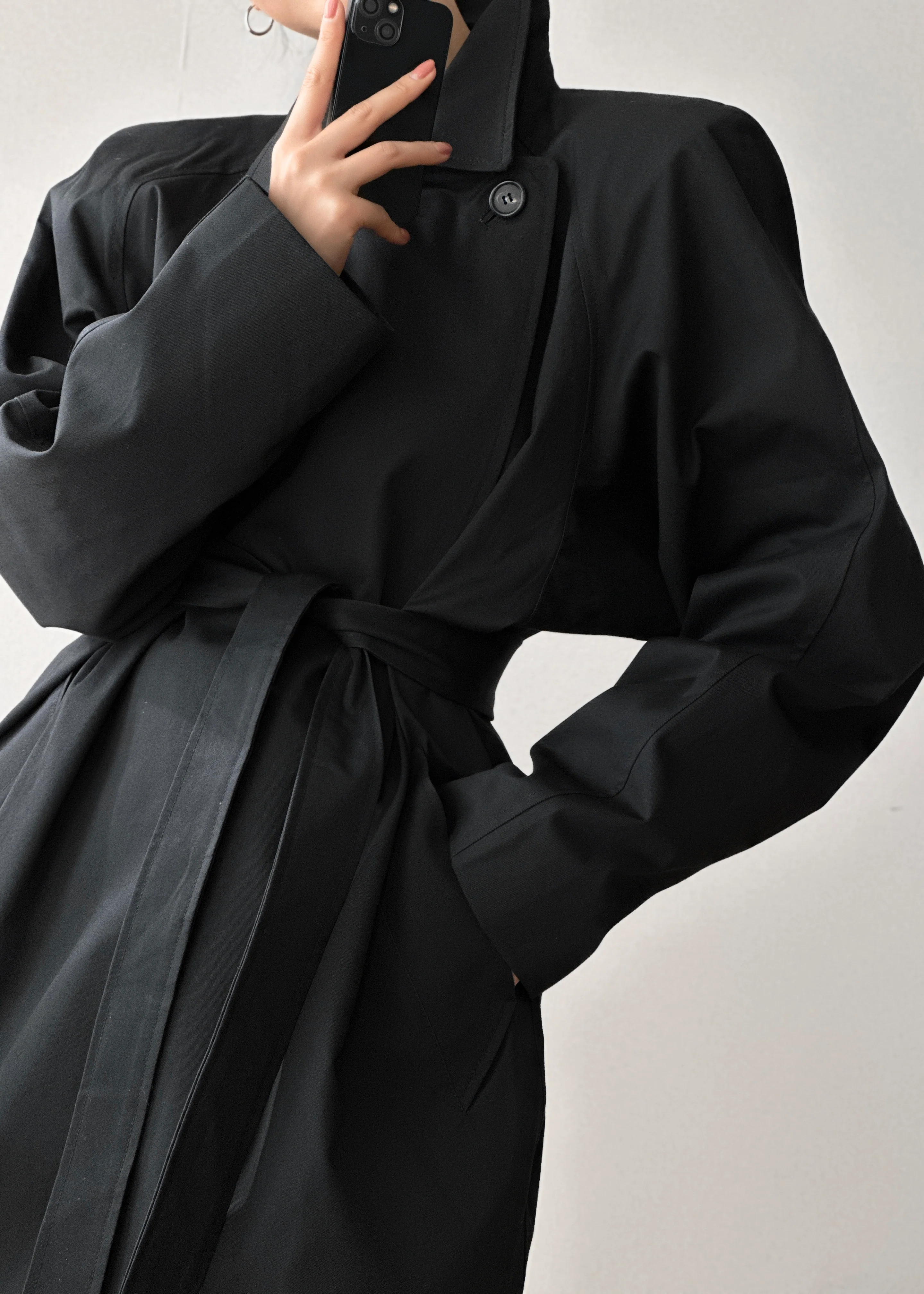 Marisol Box Shoulder Trench - Black - Image 3