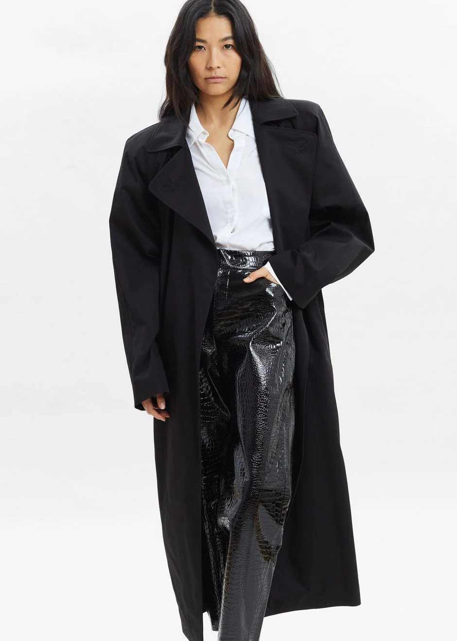 Marisol Box Shoulder Trench - Black - Image 9