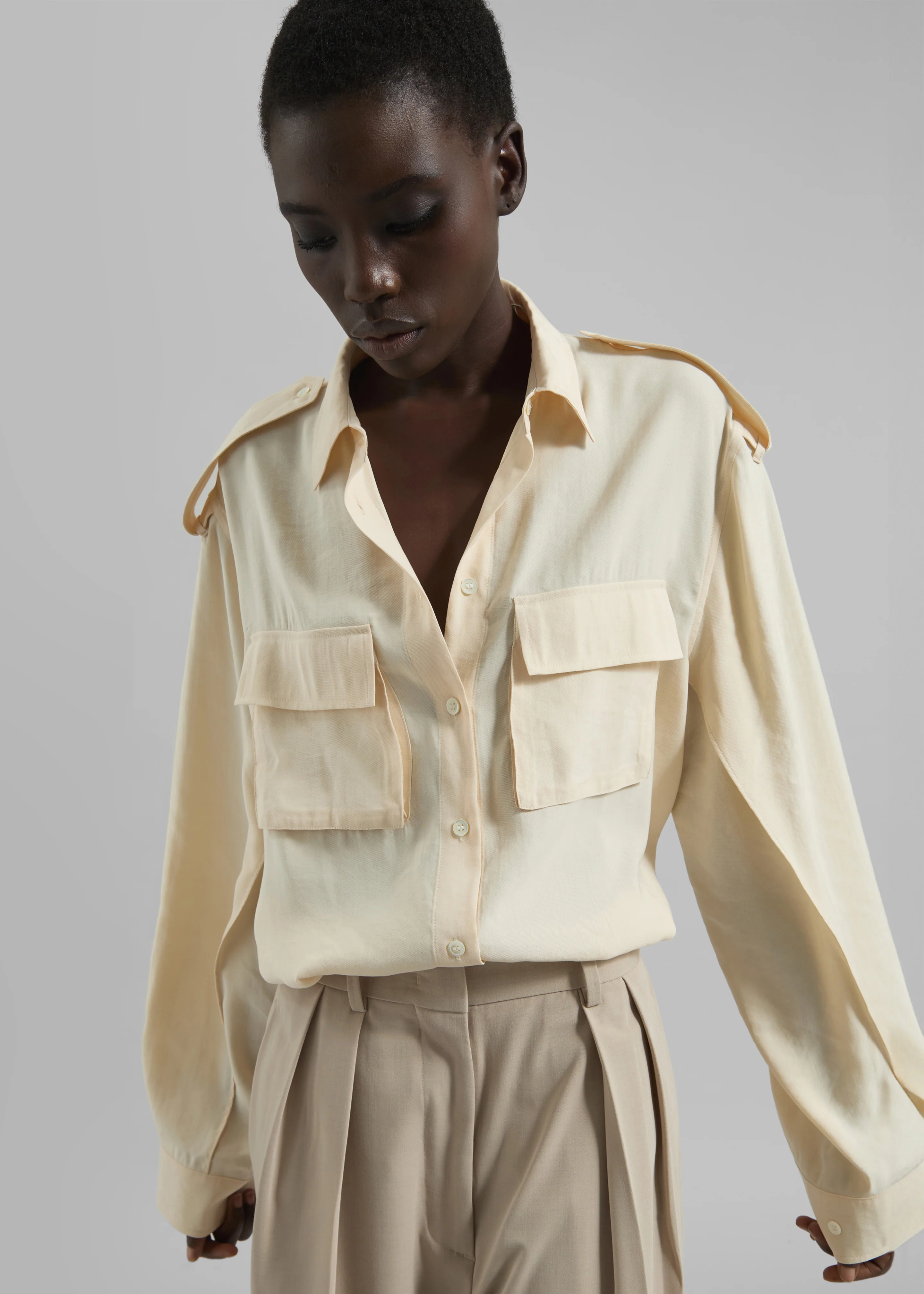 Marlon Button Up Shirt - Beige - Image 5