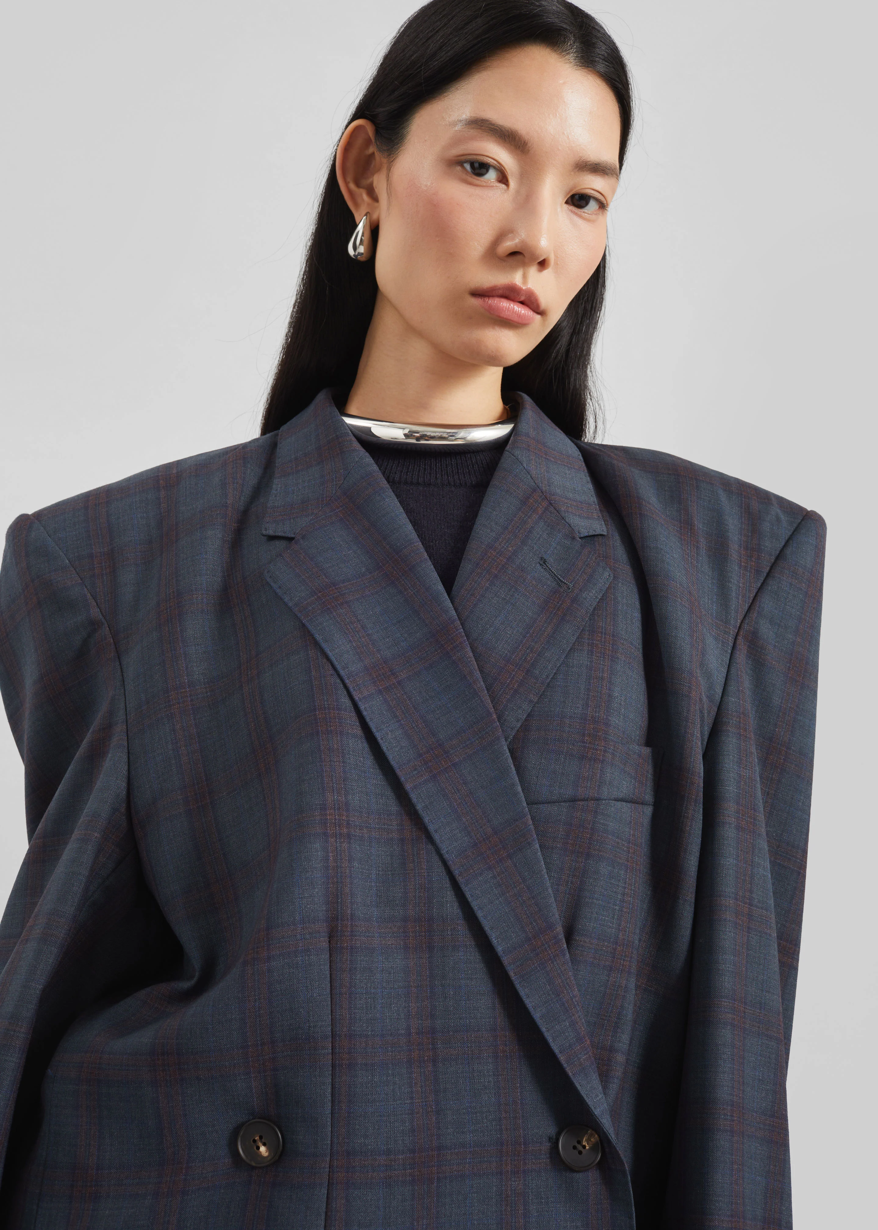 Marnay Padded Blazer - Navy Plaid - Image 2