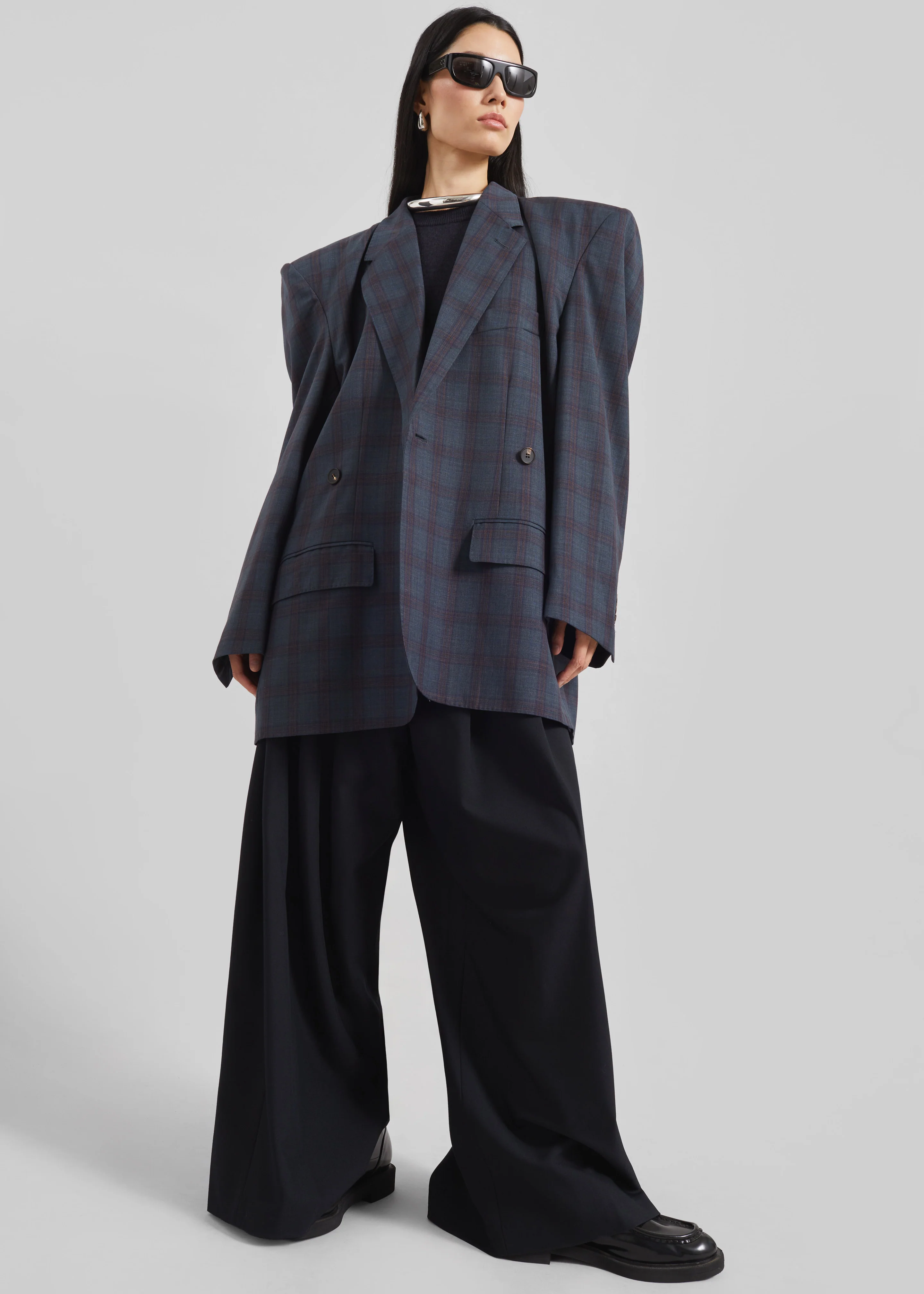 Marnay Padded Blazer - Navy Plaid - Image 3