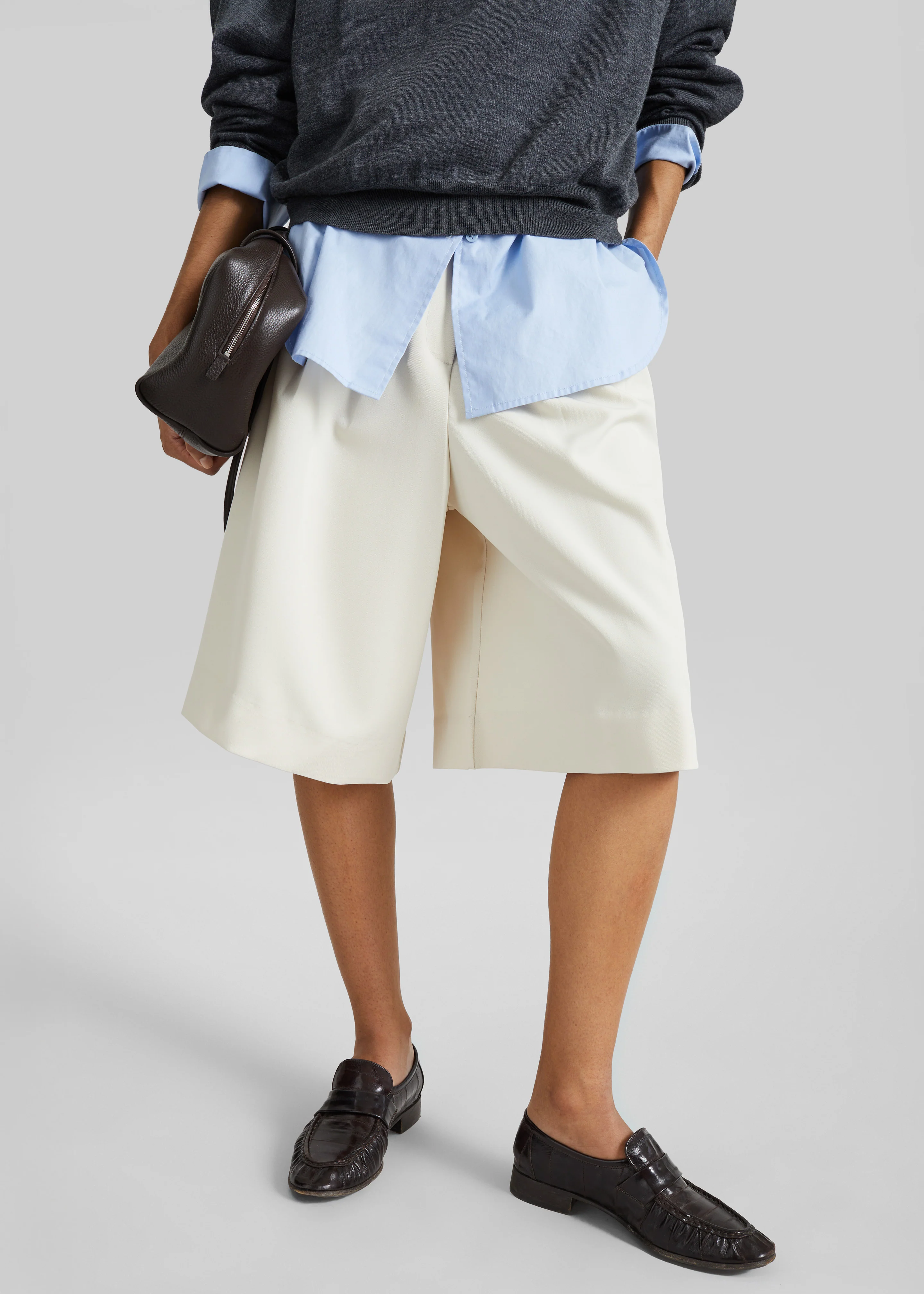 Martel Pleated Bermuda Shorts - Cream - Image 6