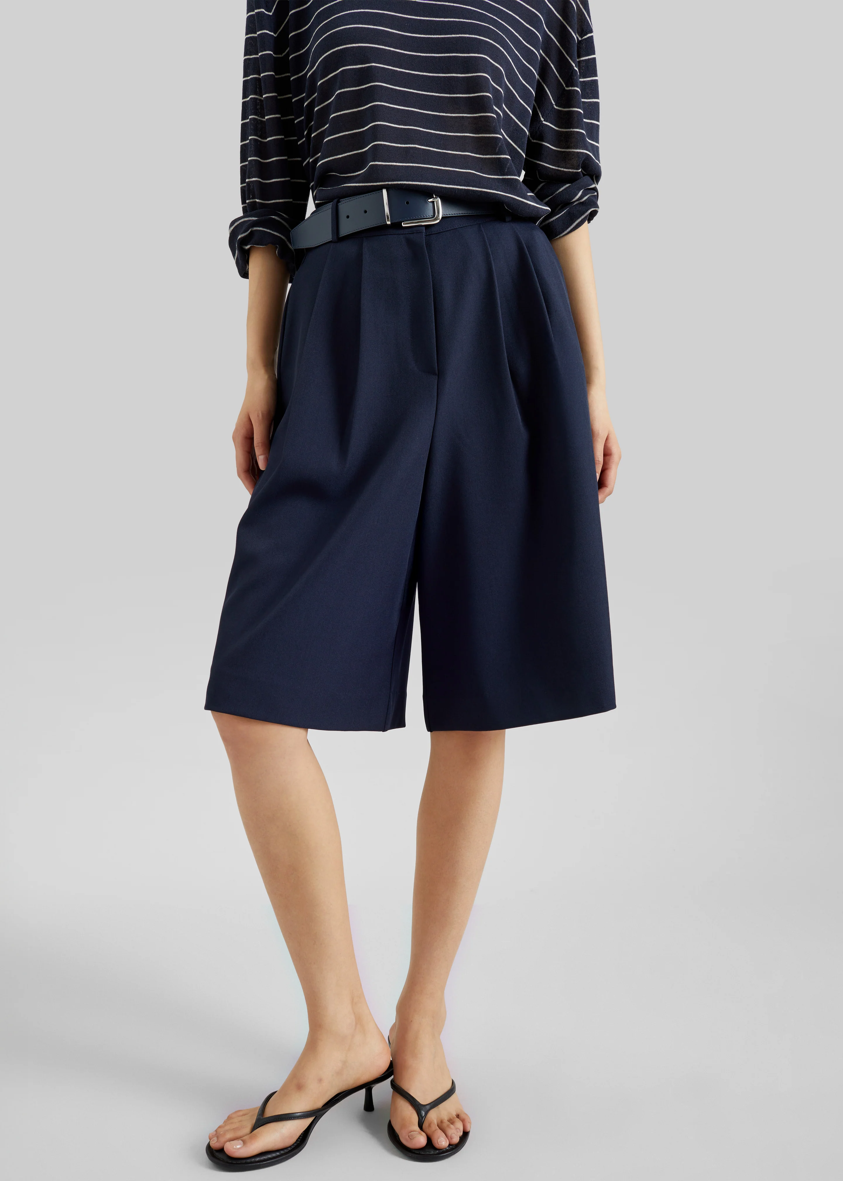 Martel Pleated Bermuda Shorts - Navy - Image 2
