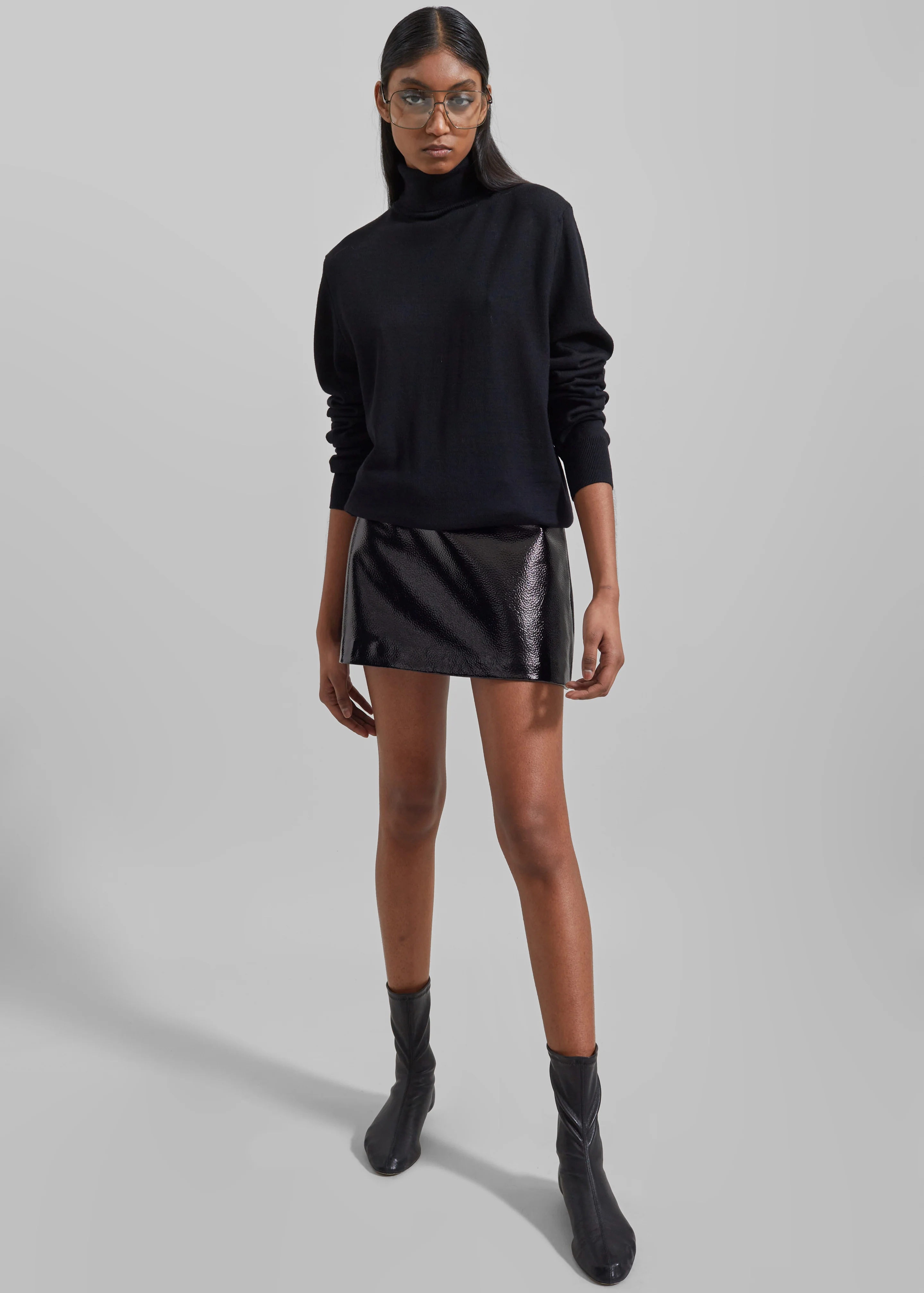 Mary Crackled Faux Leather Mini Skirt - Black - Image 3