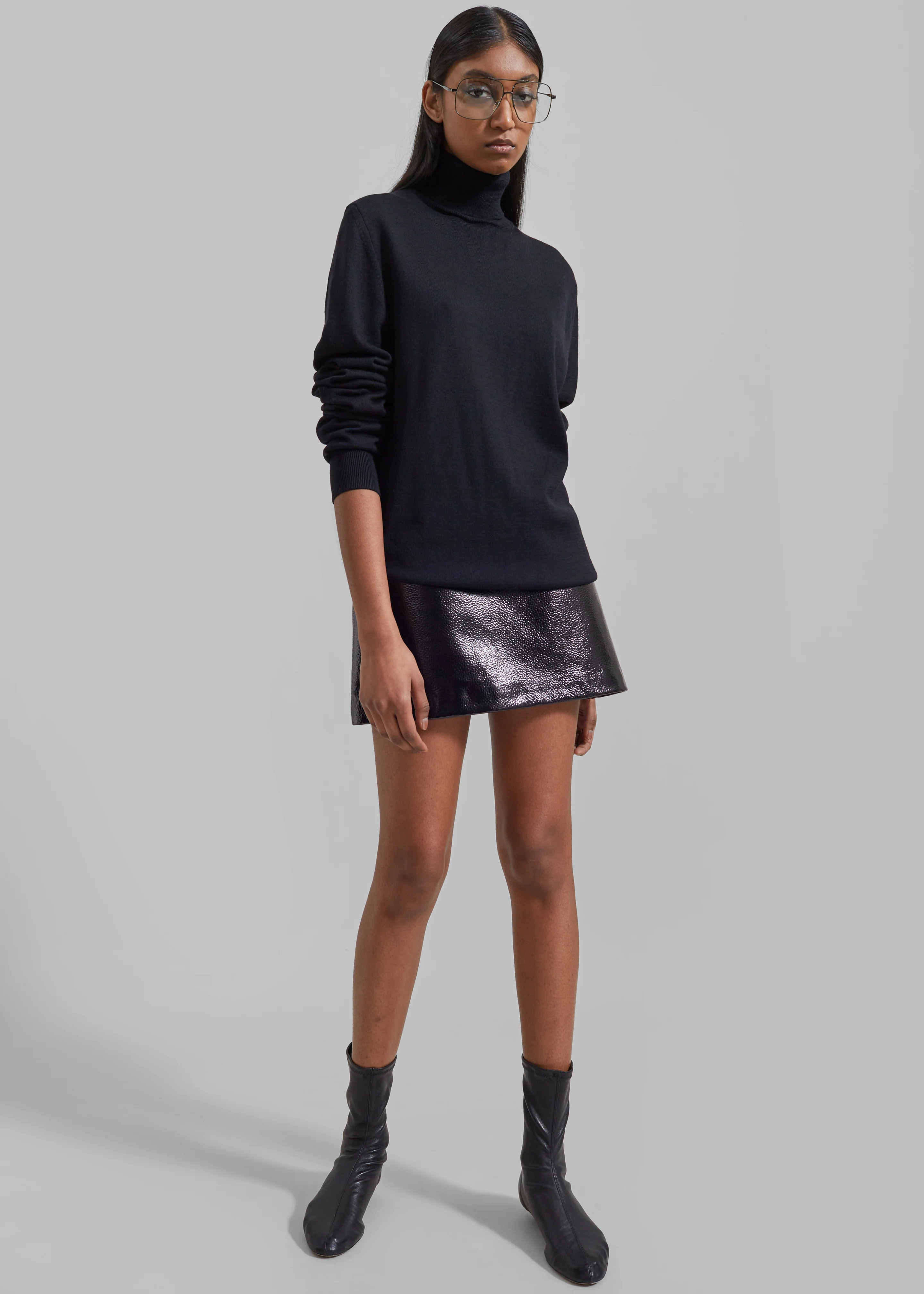 Mary Crackled Faux Leather Mini Skirt - Black - Image 6