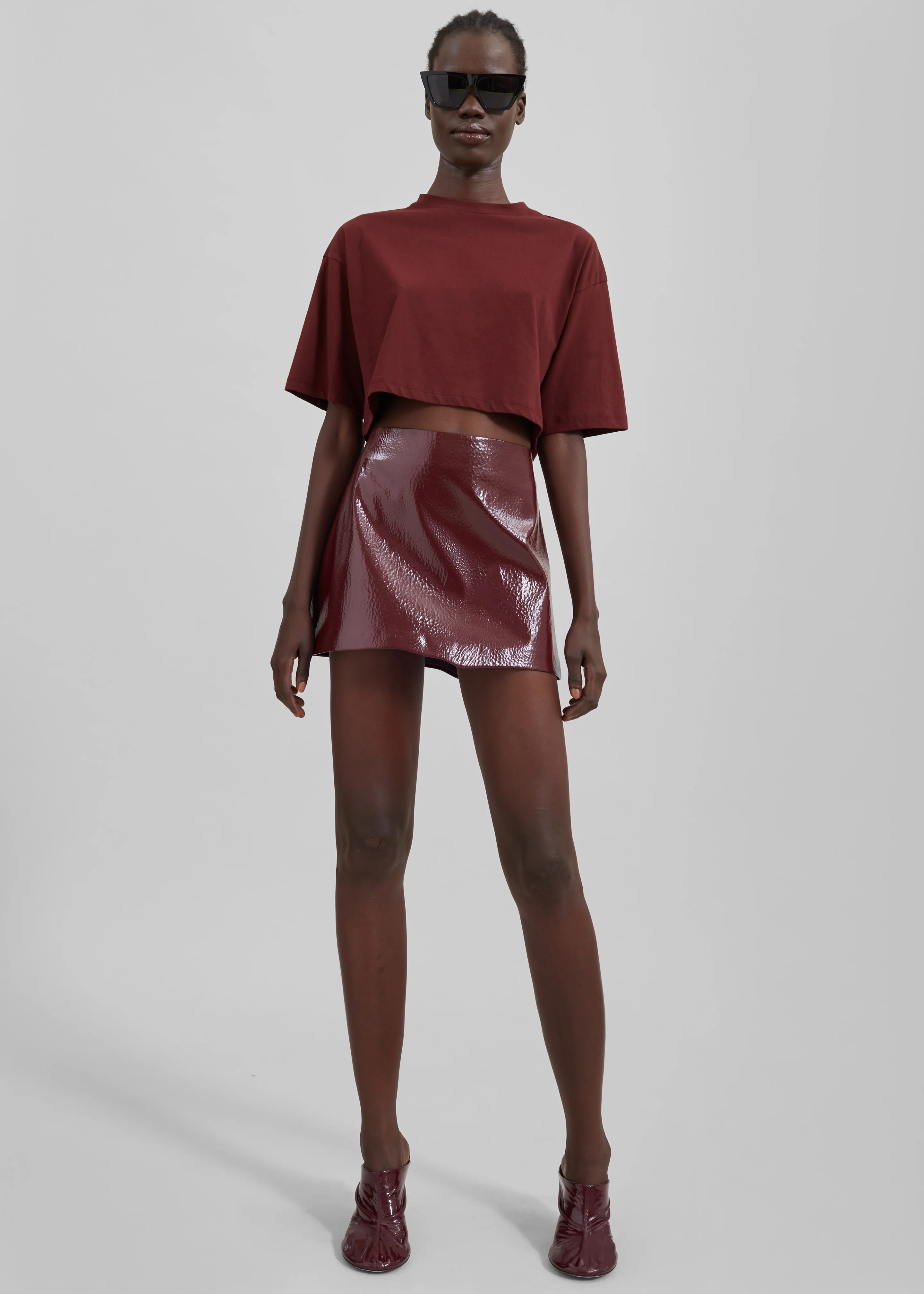 Mary Crackled Faux Leather Mini Skirt - Burgundy - Image 4