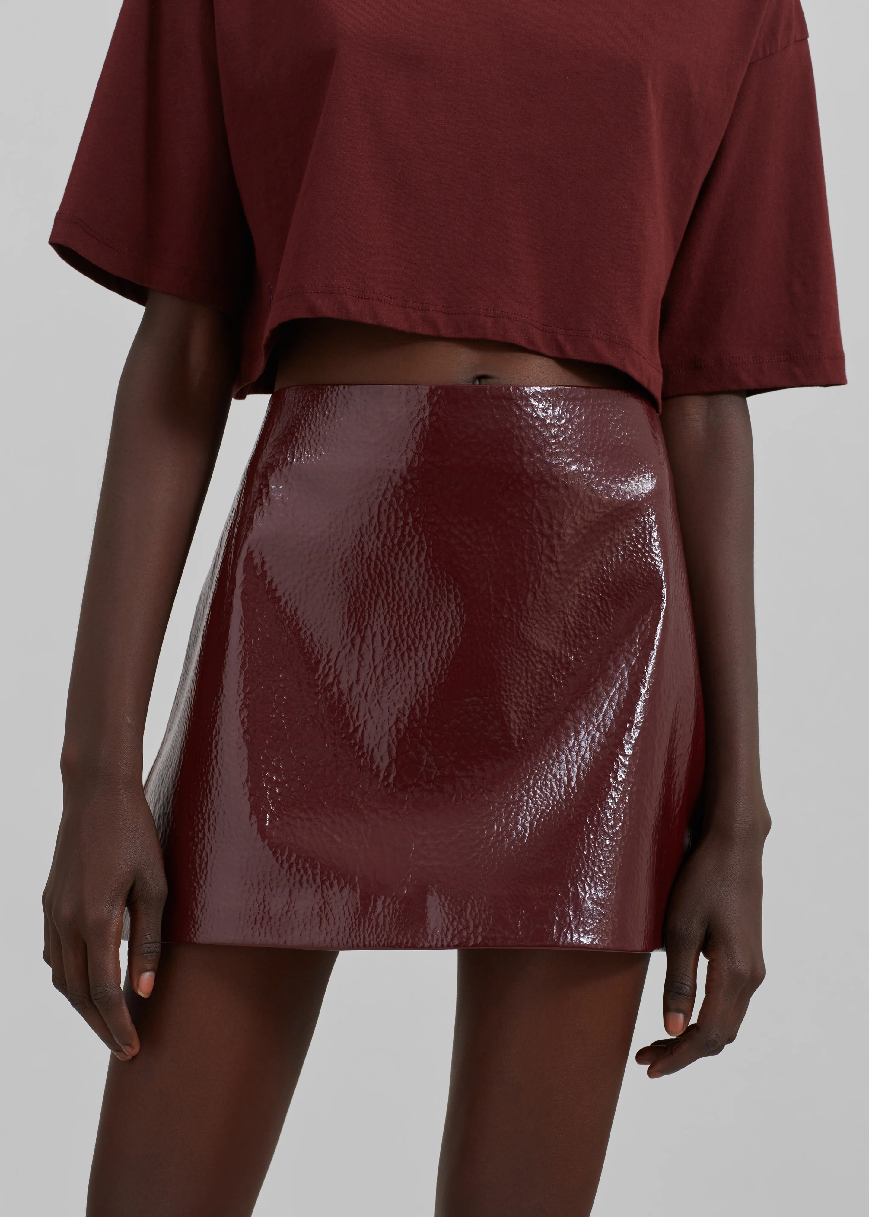 Mary Crackled Faux Leather Mini Skirt - Burgundy - Image 5