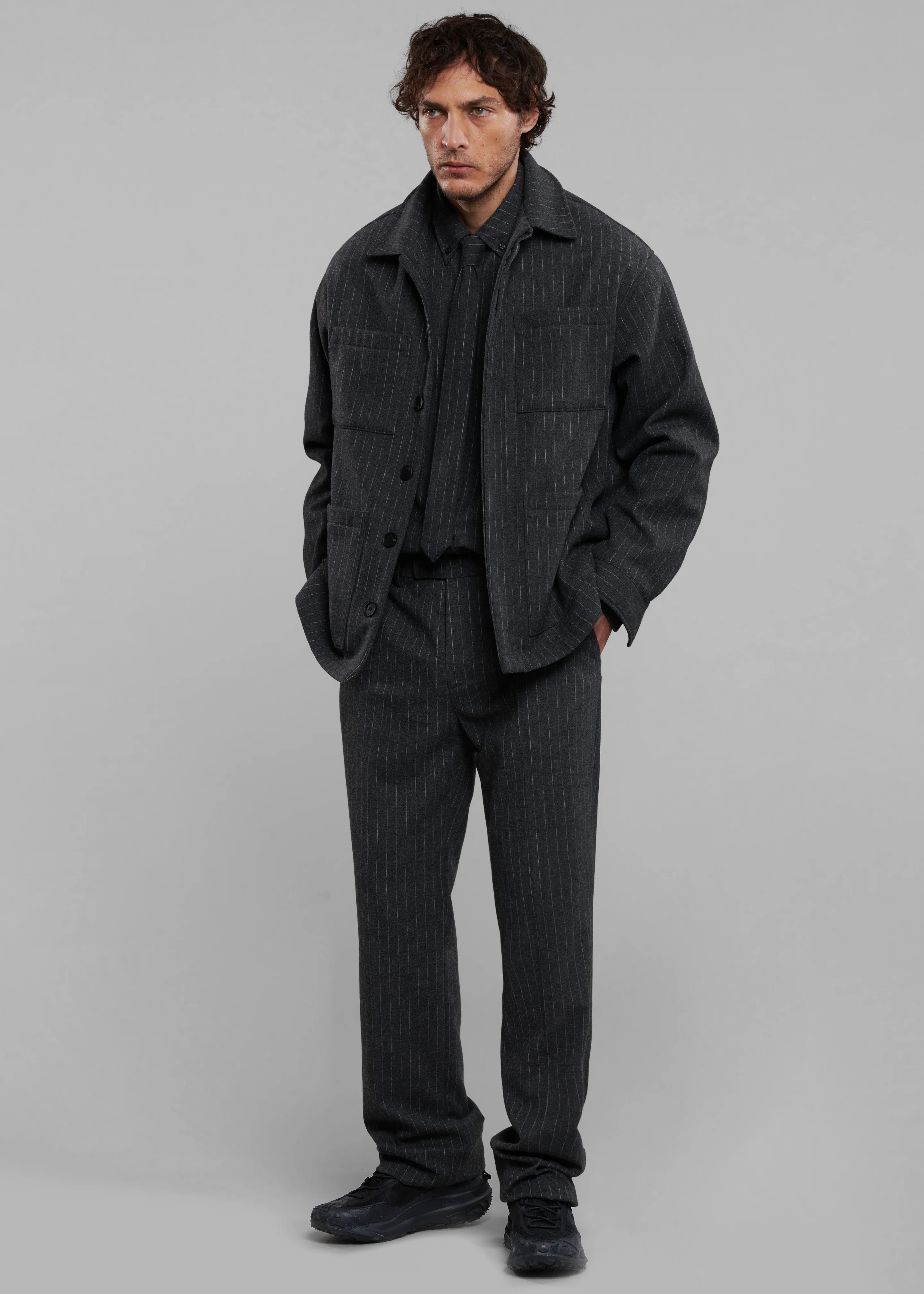 Mason Boxy Wool Jacket - Dark Grey/White Pinstripe - Image 10