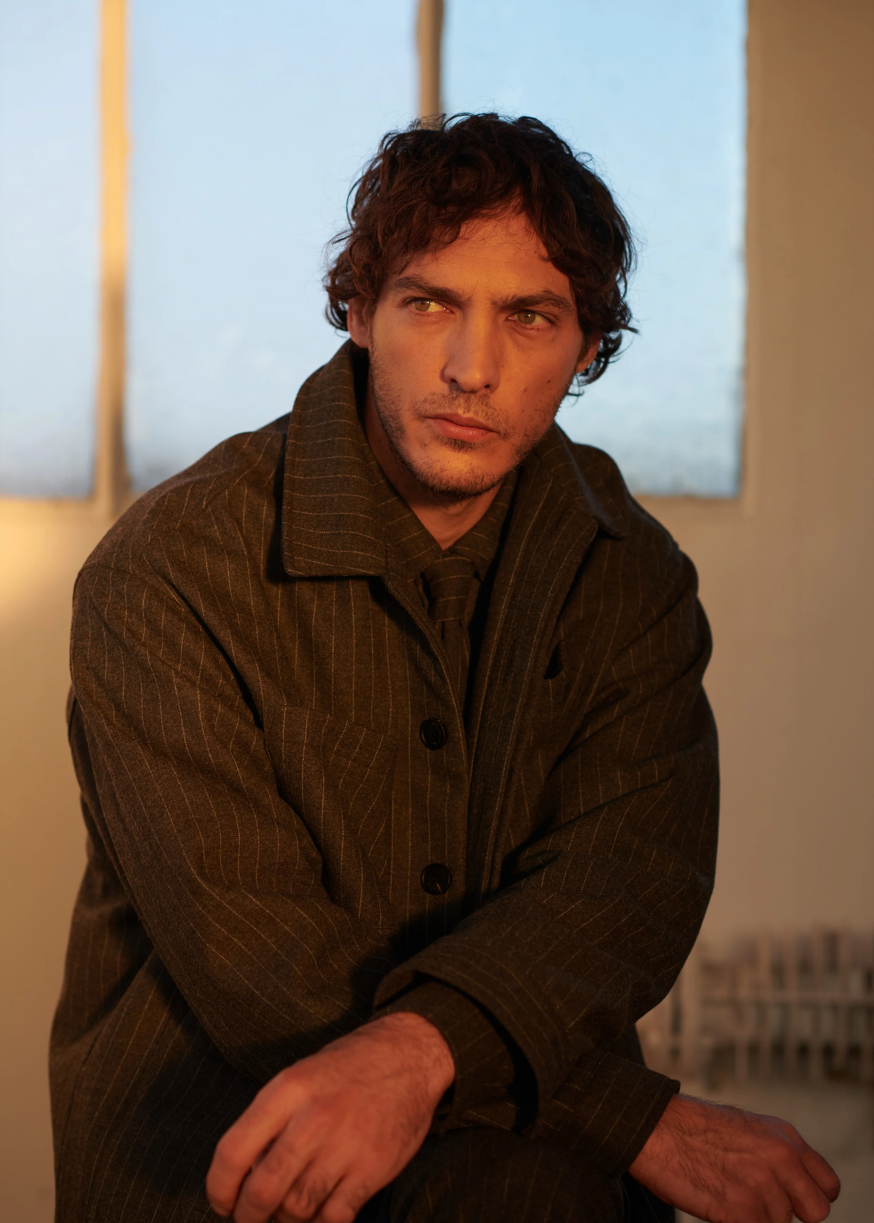 Mason Boxy Wool Jacket - Dark Grey/White Pinstripe - Image 9