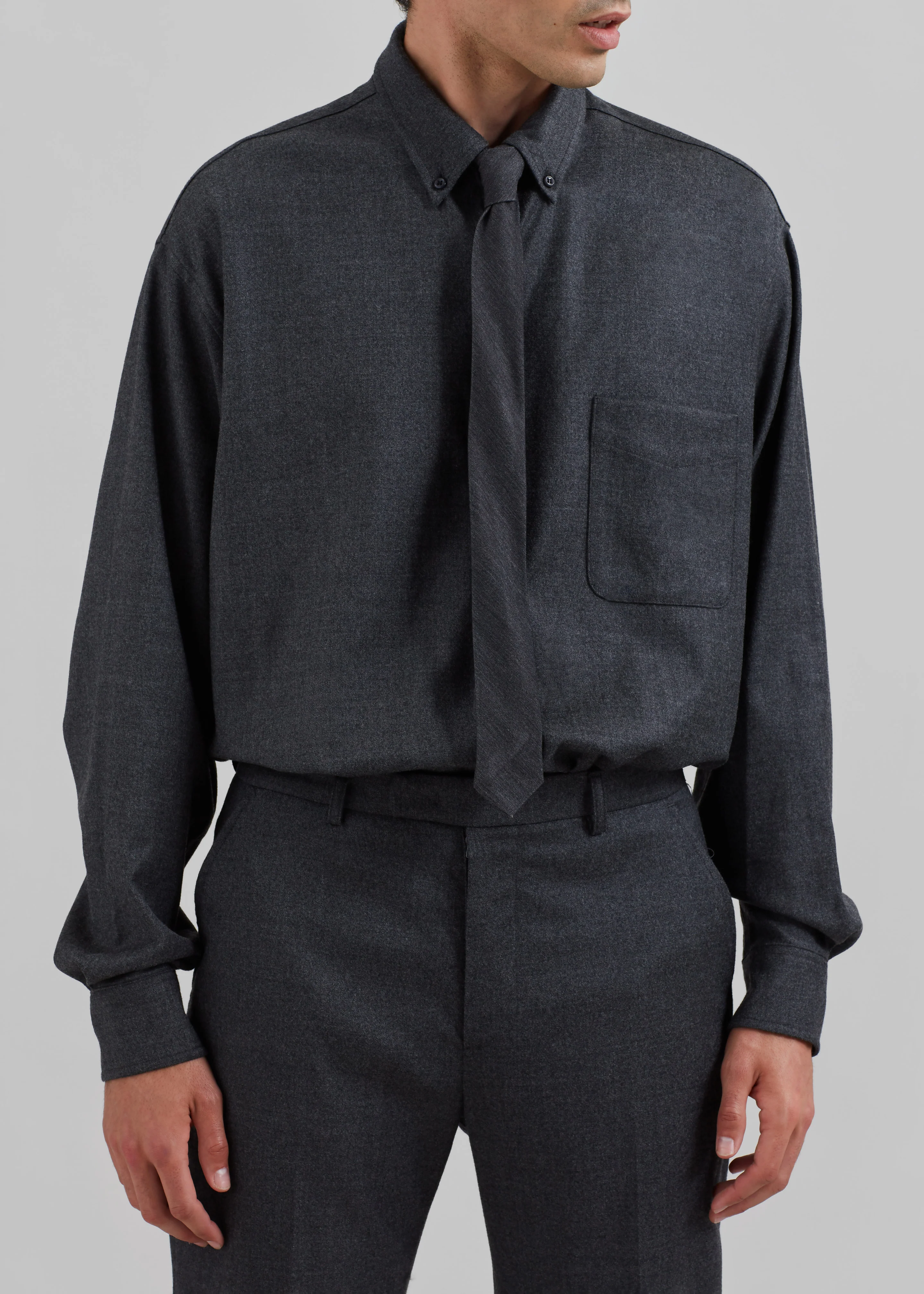 Mason Wool Flannel Button Up Shirt - Charcoal - Image 2