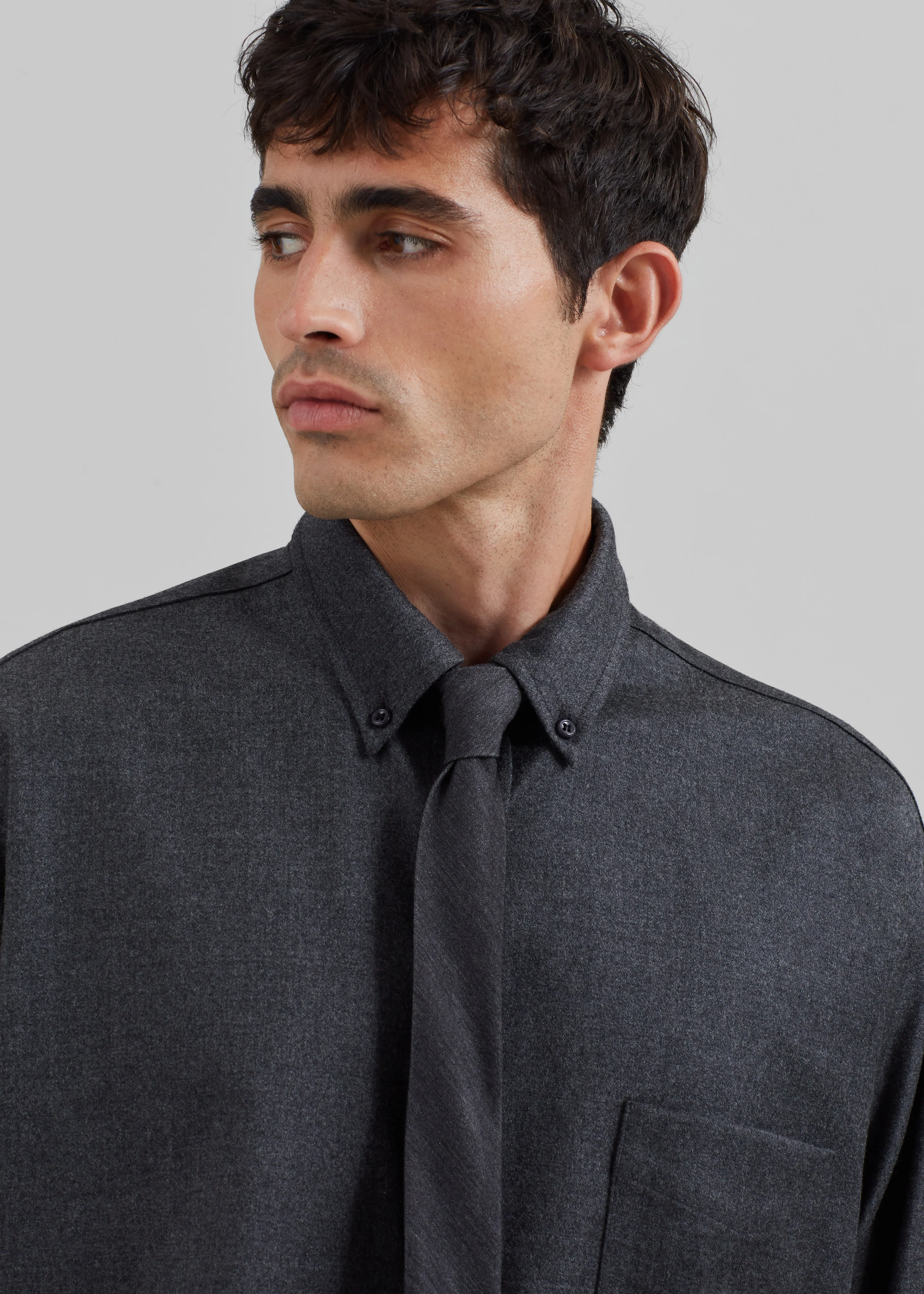 Mason Wool Flannel Button Up Shirt - Charcoal - Image 3