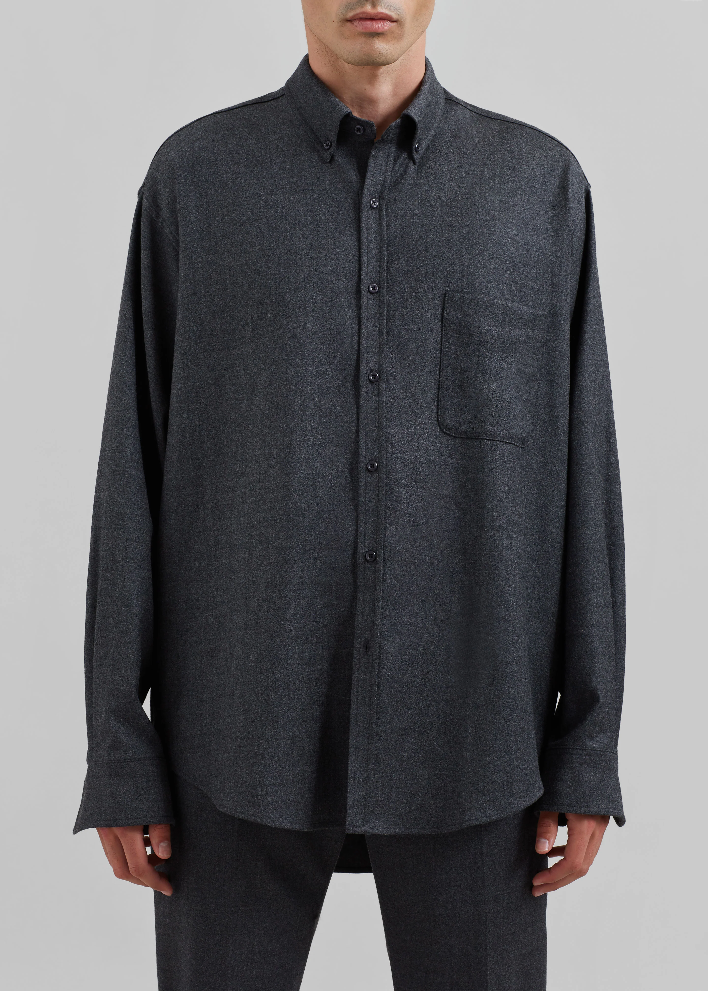 Mason Wool Flannel Button Up Shirt - Charcoal - Image 6