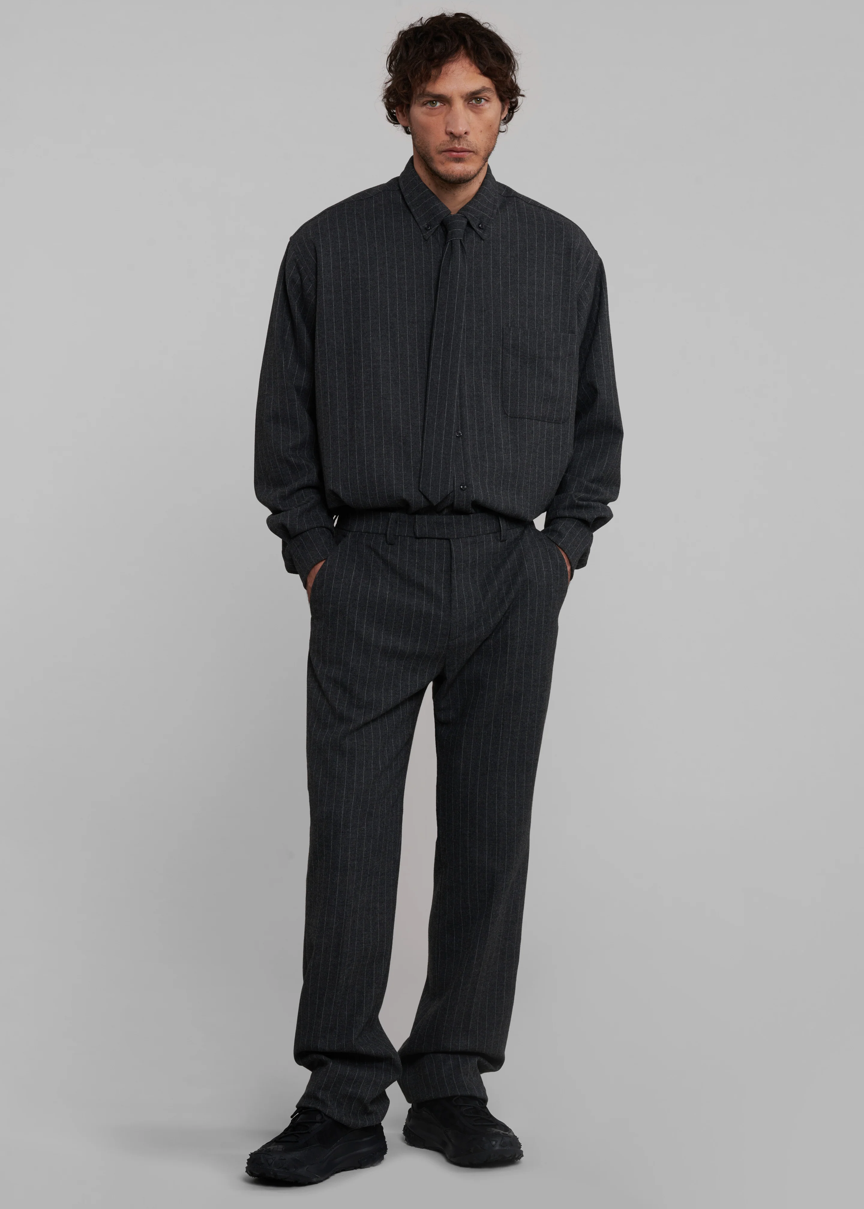 Mason Wool Trousers - Dark Grey/White Pinstripe - Image 4