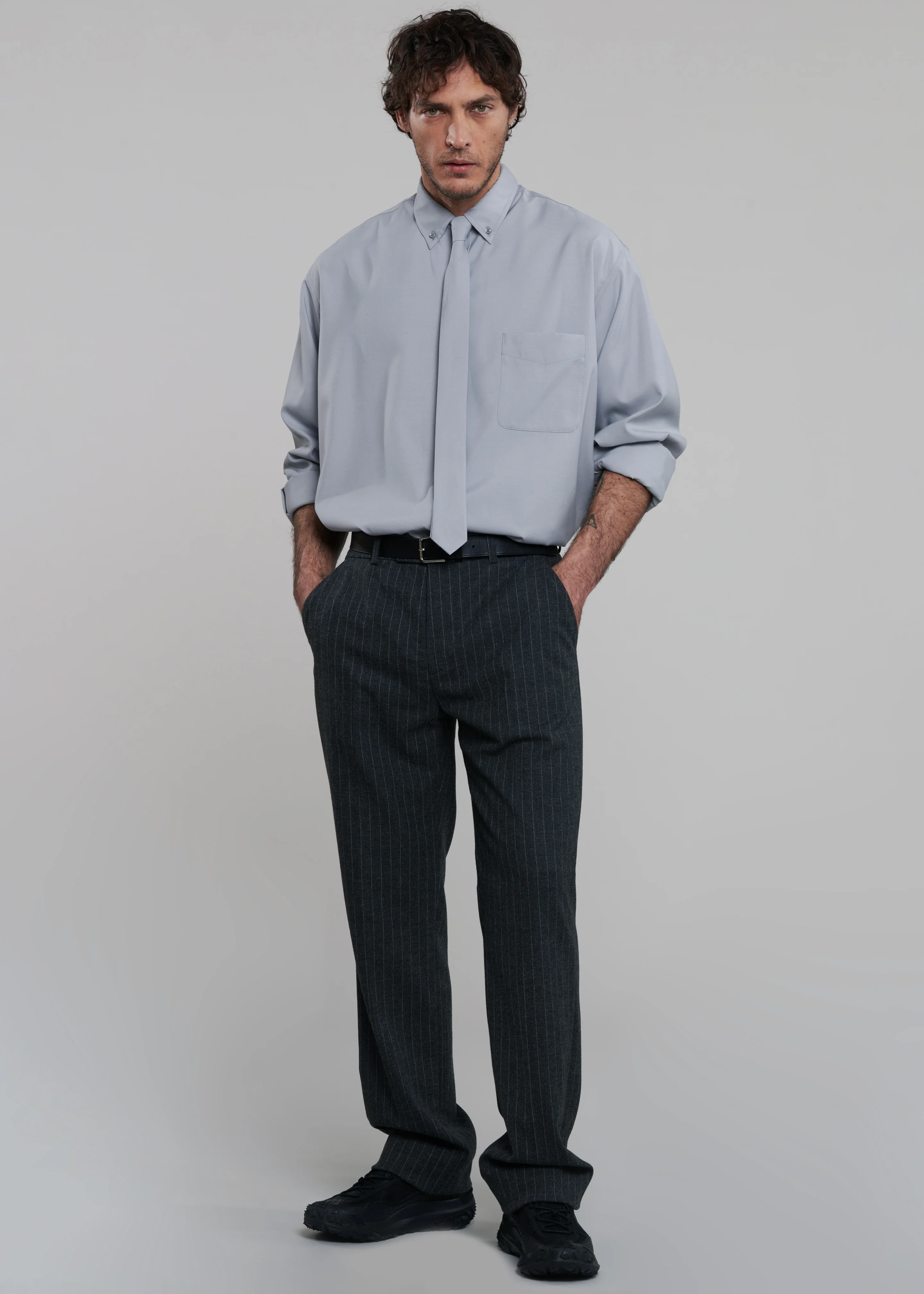 Mason Wool Trousers - Dark Grey/White Pinstripe - Image 6