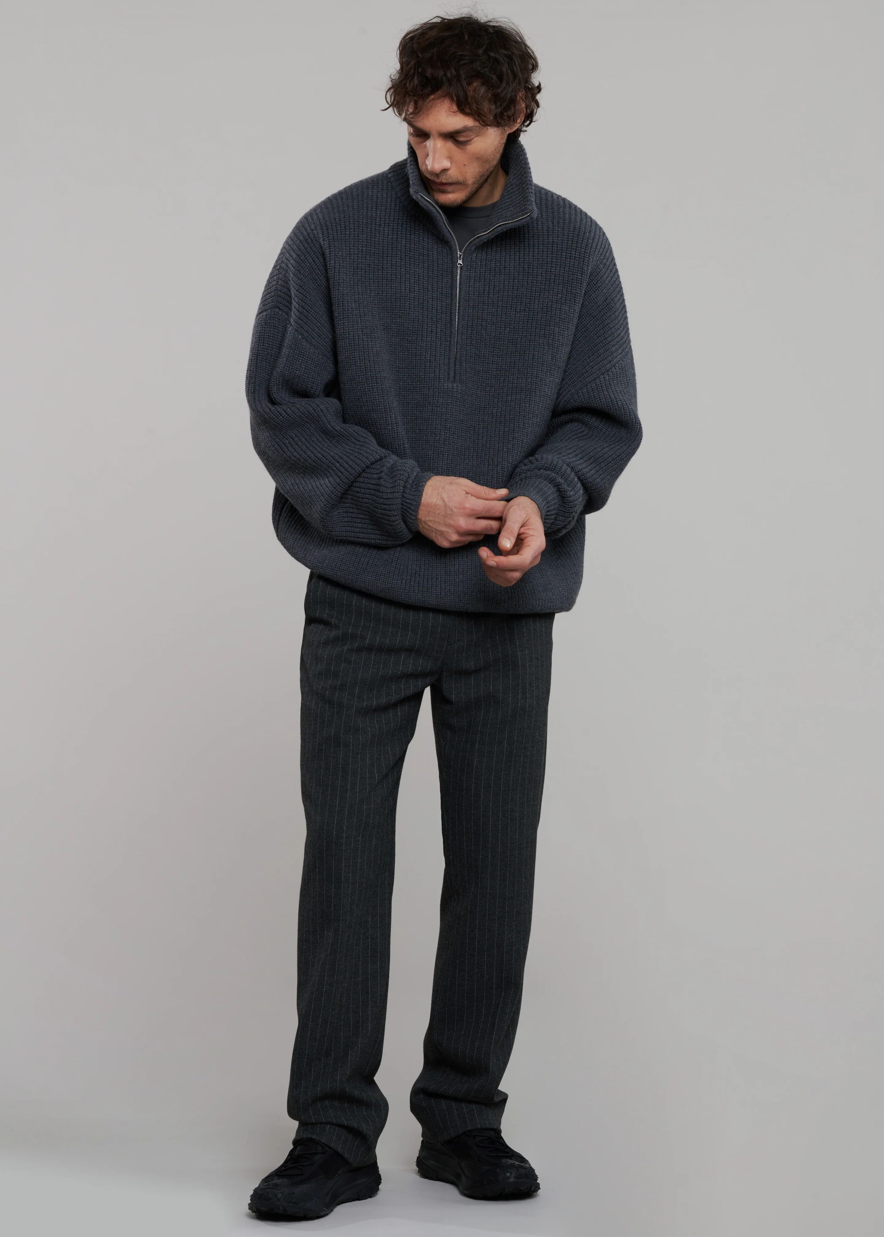 Mason Wool Trousers - Dark Grey/White Pinstripe - Image 8