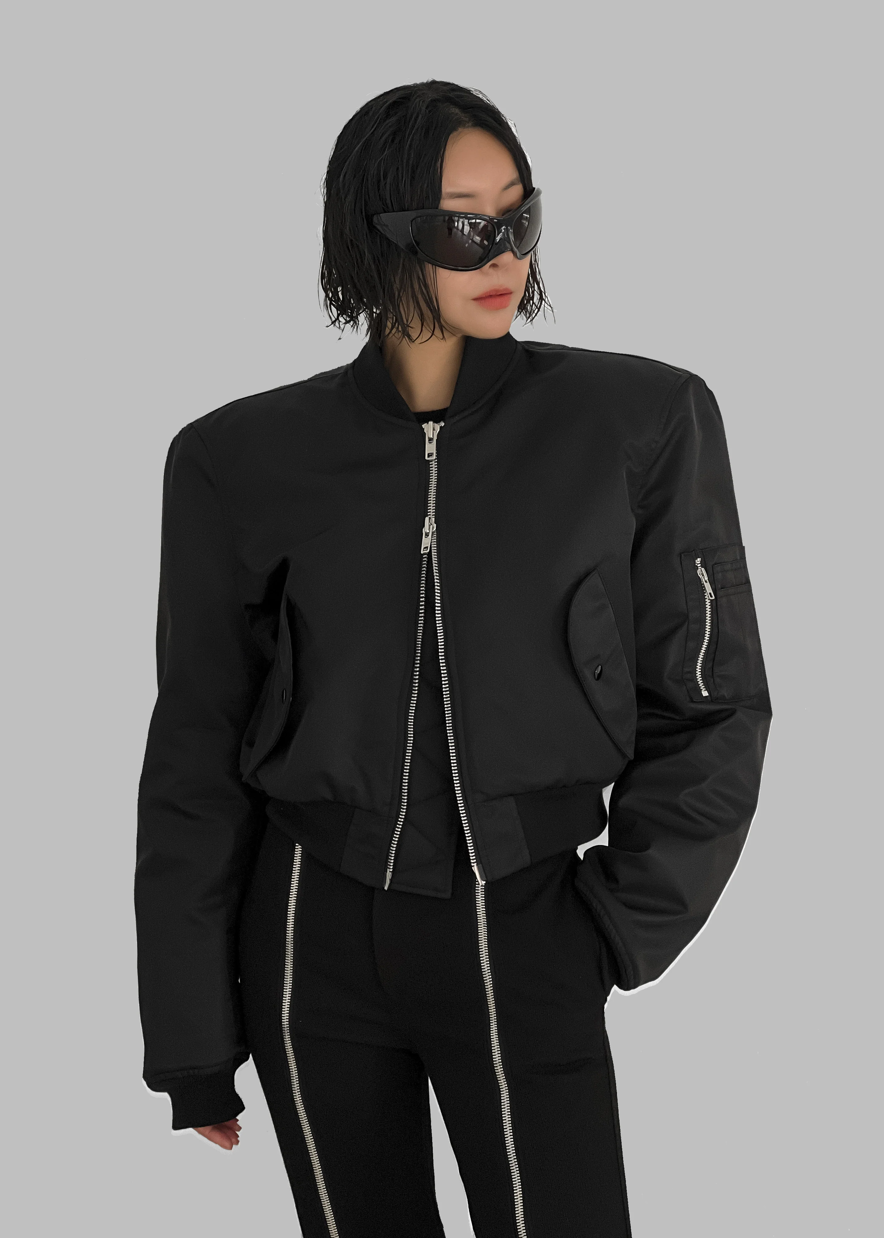Mati Cropped Padded Bomber - Black - Image 3