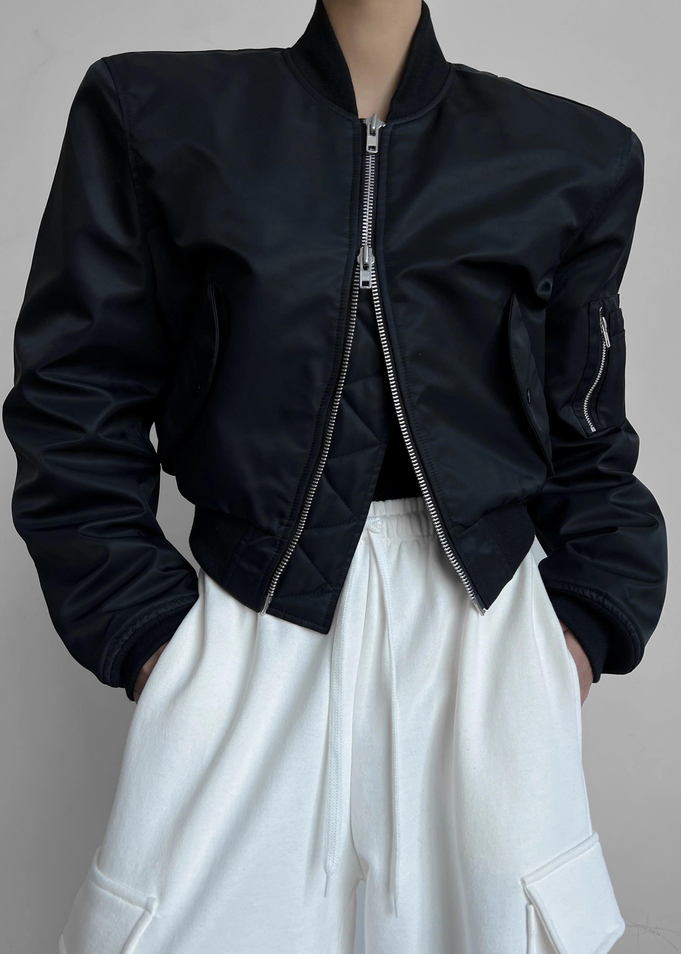 Mati Cropped Padded Bomber - Black - Image 4