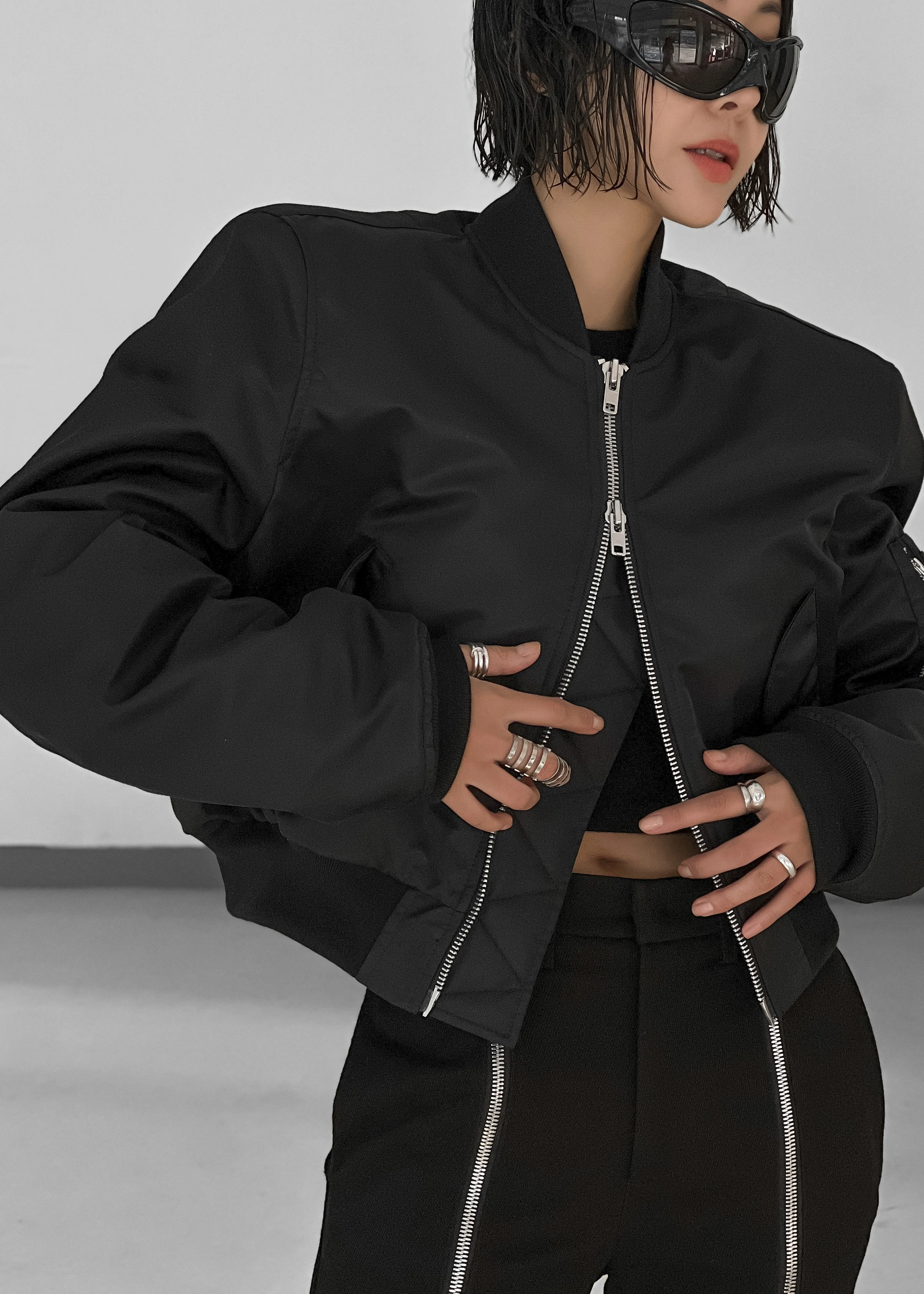 Mati Cropped Padded Bomber - Black - Image 7