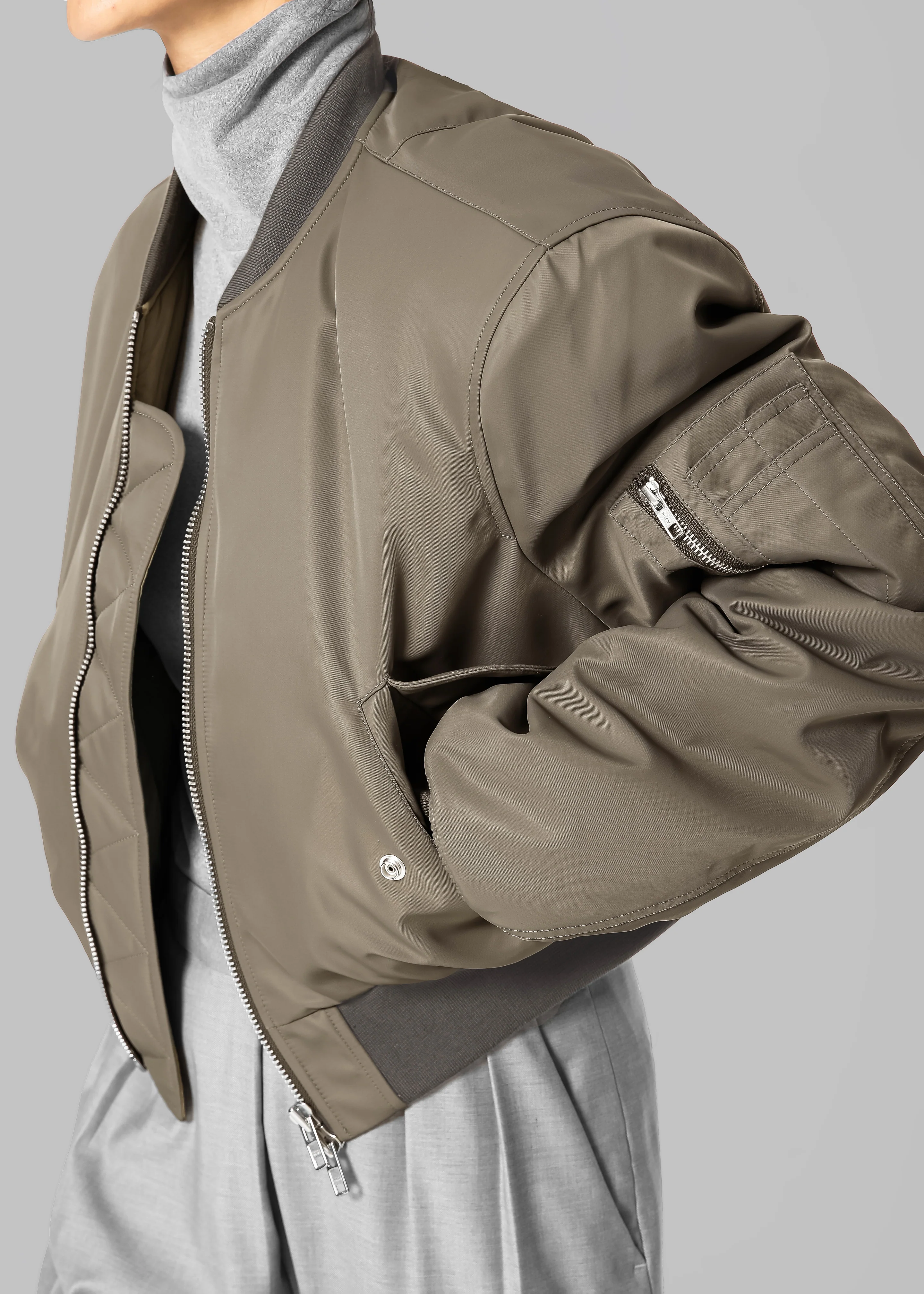 Mati Cropped Padded Bomber - Olive - Image 7