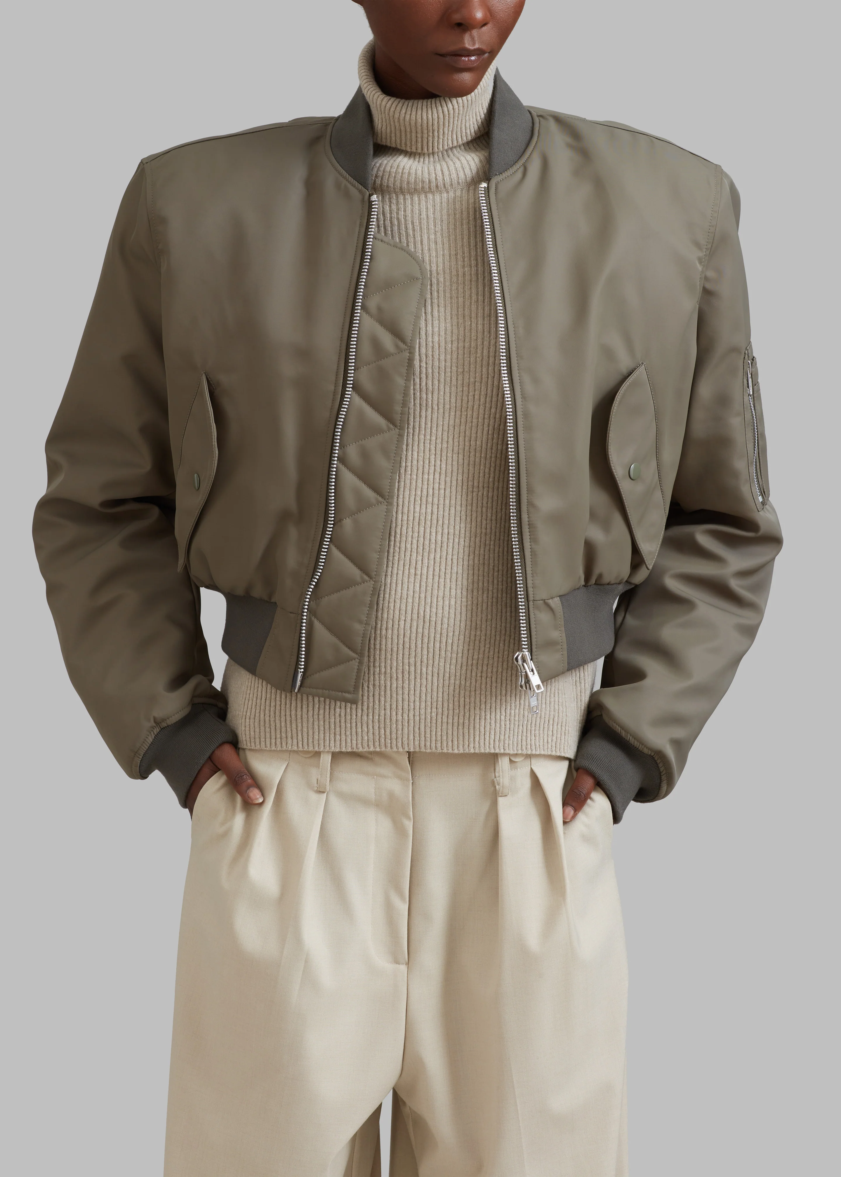 Mati Cropped Padded Bomber - Olive - Image 8