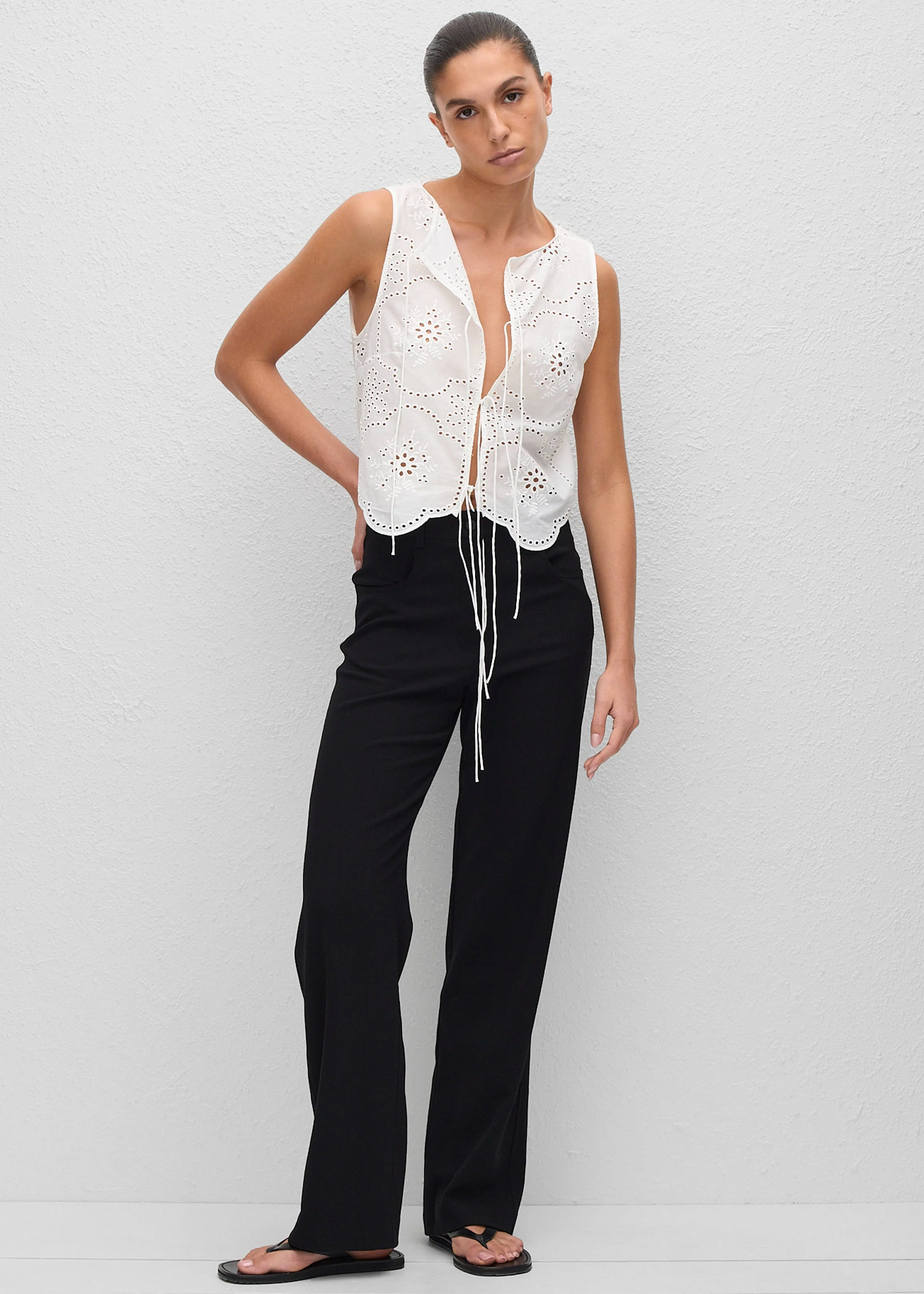 Matteau Broderie Tie Blouse - White - Image 3