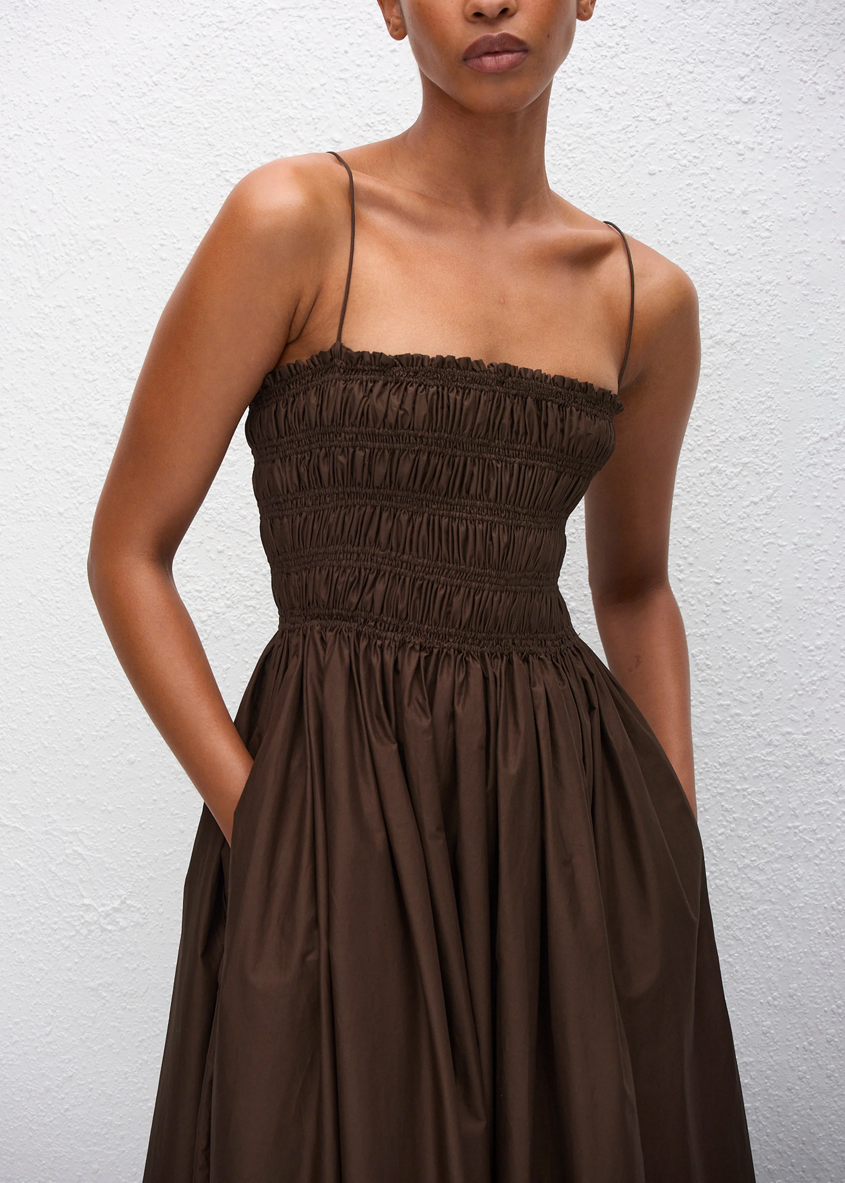 Matteau Shirred Bodice Dress - Chocolate - Image 2