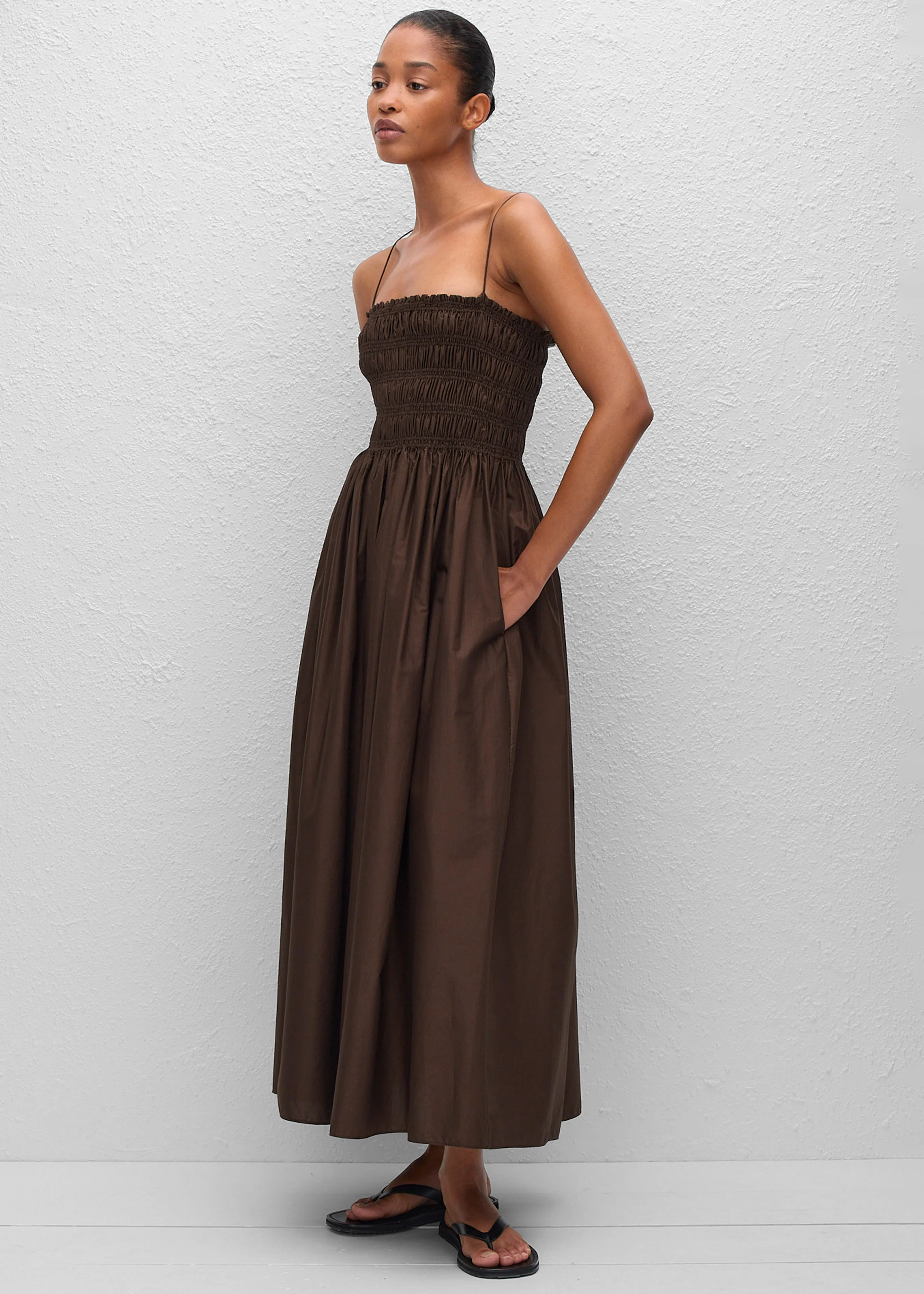 Matteau Shirred Bodice Dress - Chocolate - Image 3
