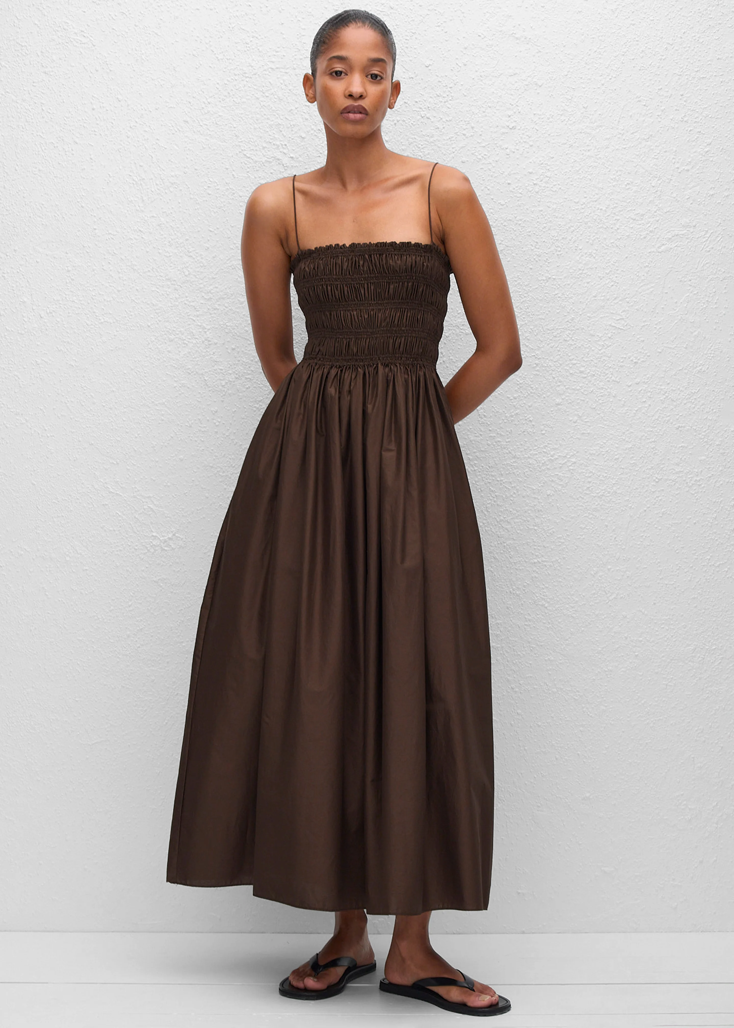 Matteau Shirred Bodice Dress - Chocolate - Image 4