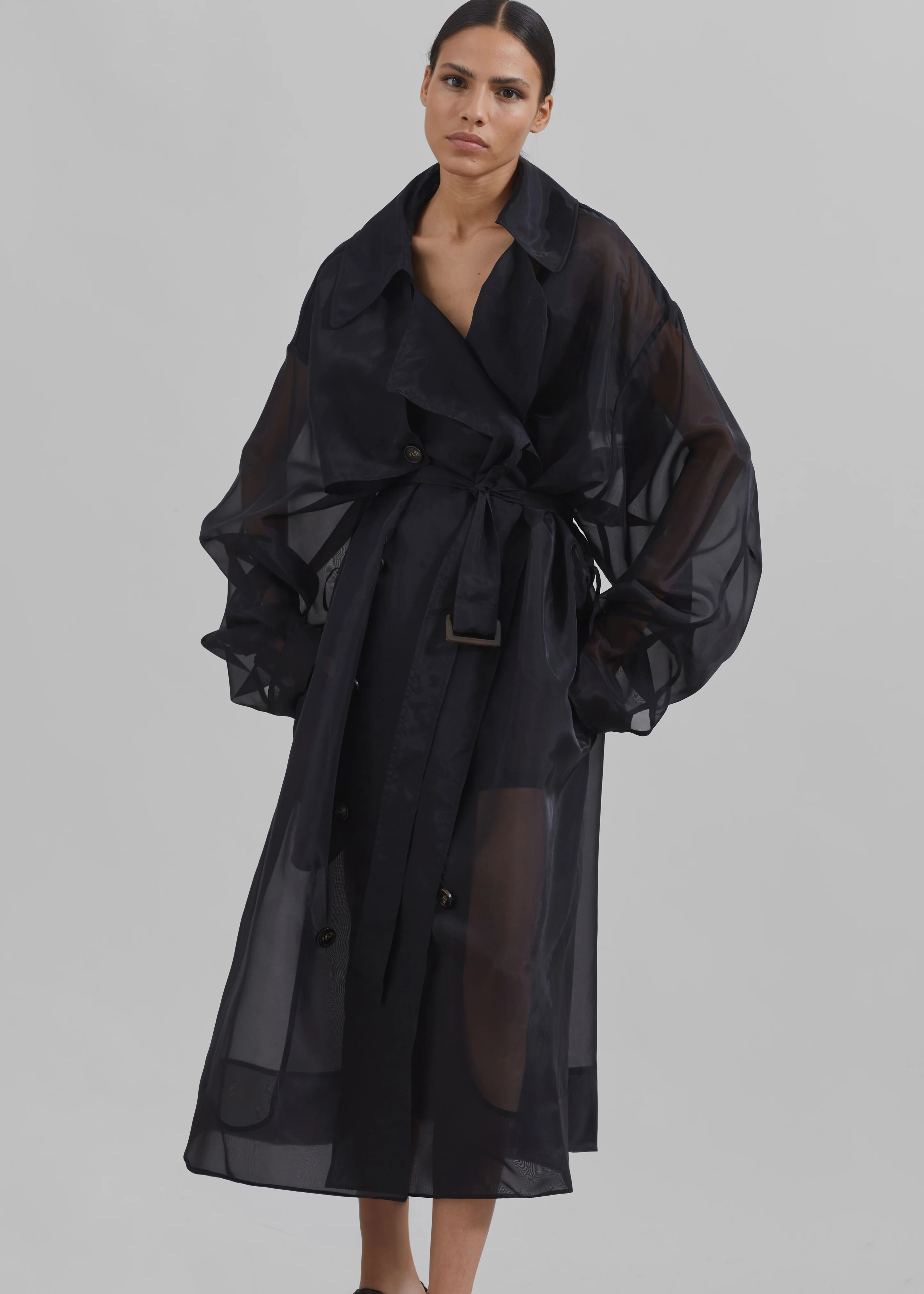 Mavis Oversized Sheer Trench - Black - Image 11