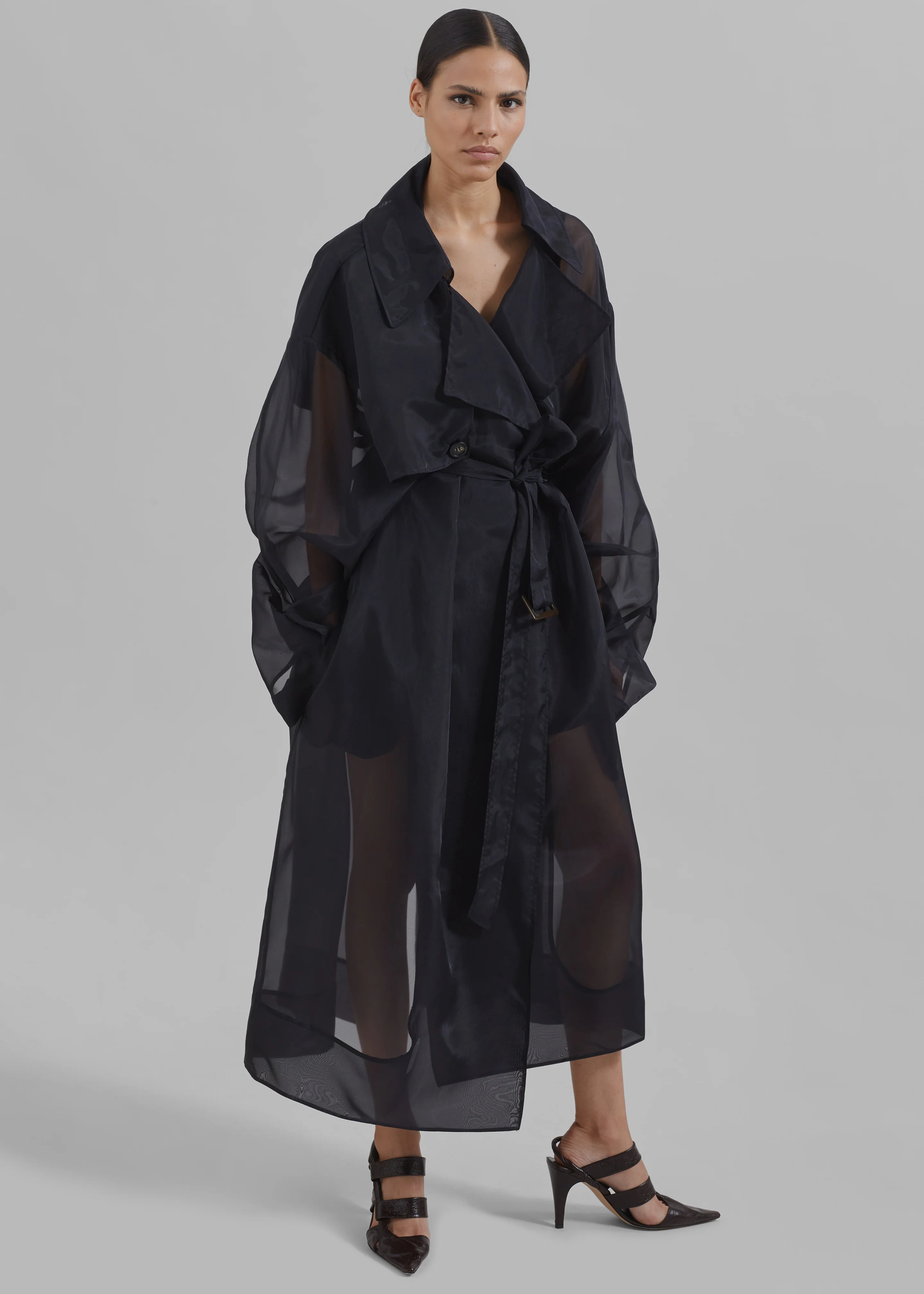 Mavis Oversized Sheer Trench - Black - Image 3