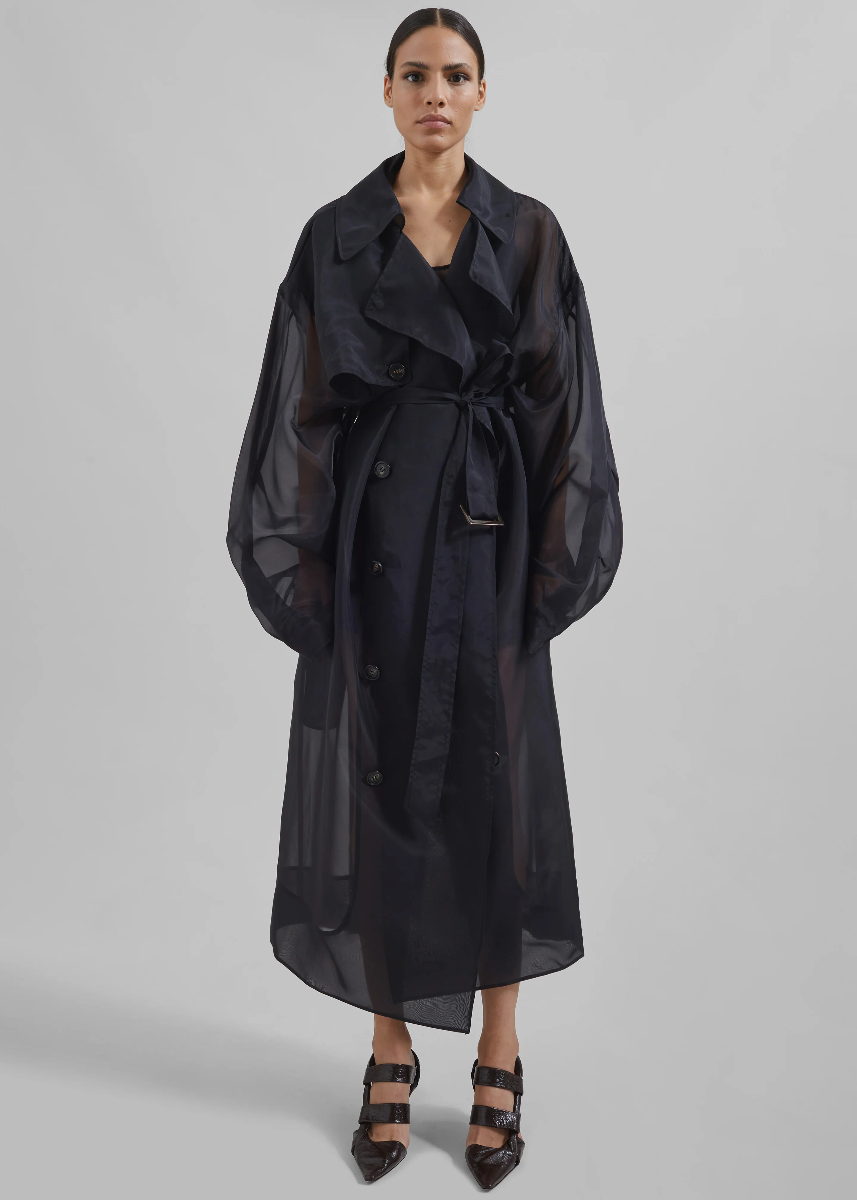 Mavis Oversized Sheer Trench - Black - Image 4