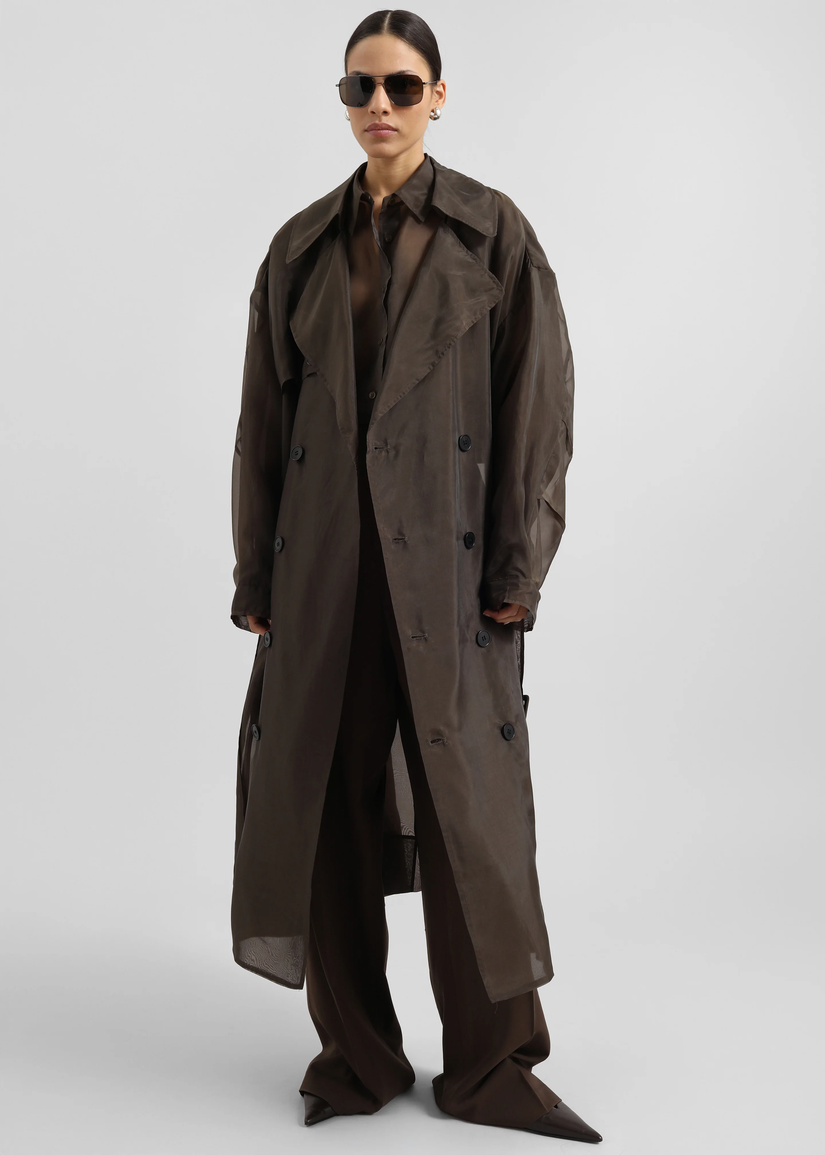 Mavis Oversized Sheer Trench - Brown - Image 3