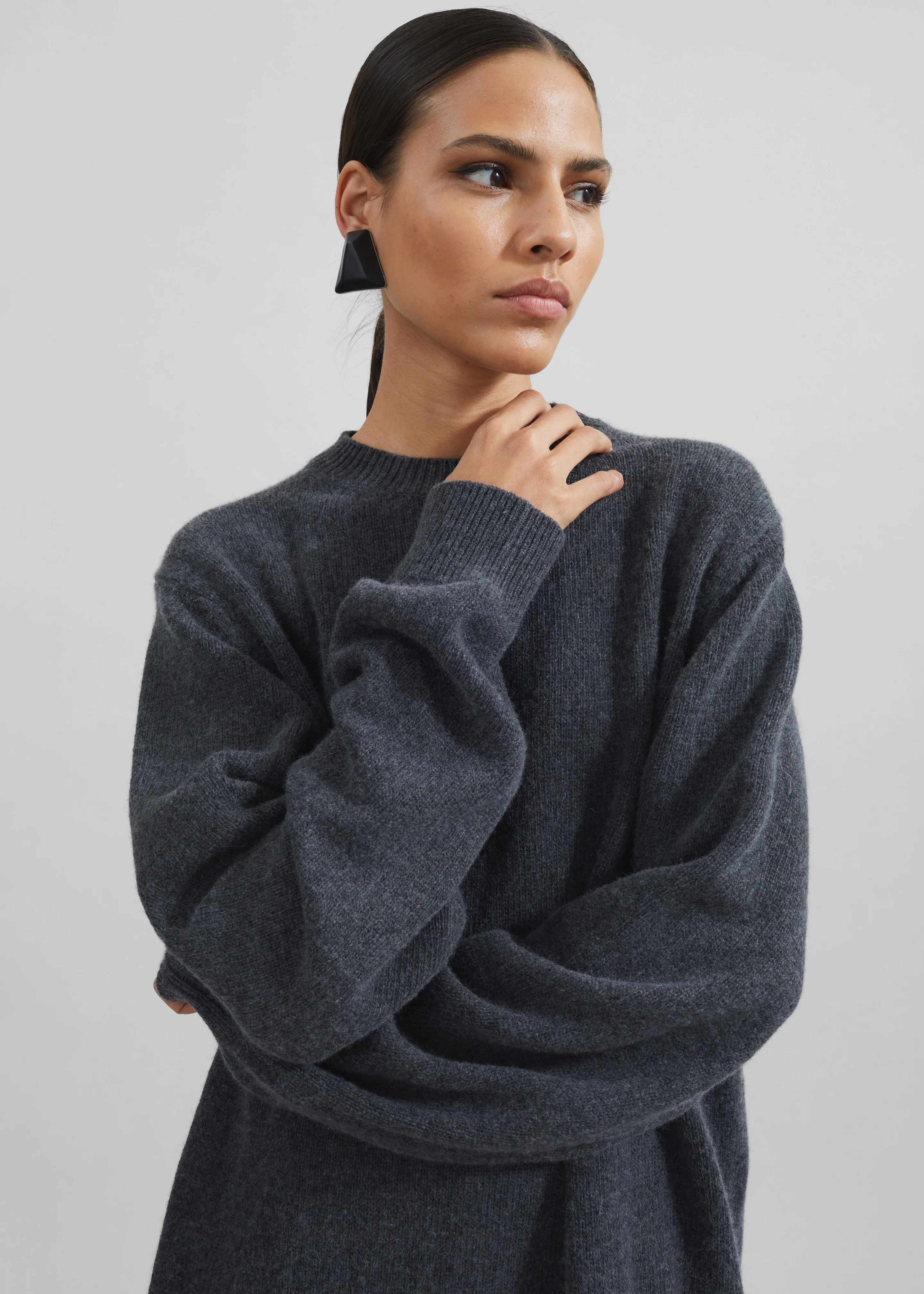 Maxime Knit Sweater Dress - Dark Grey Melange - Image 5