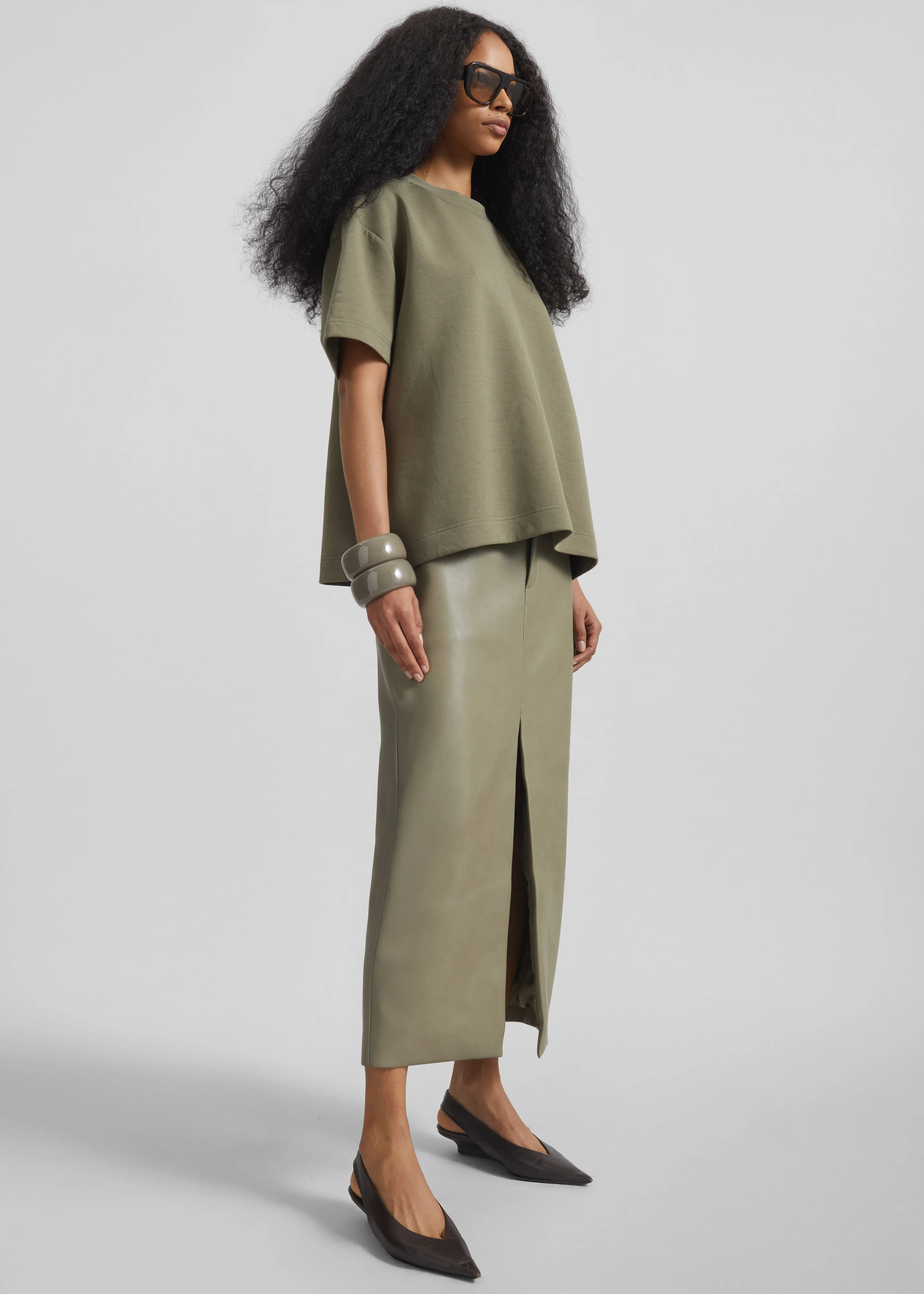 Maybelle Faux Leather Front Slit Pencil Skirt - Sage - Image 3