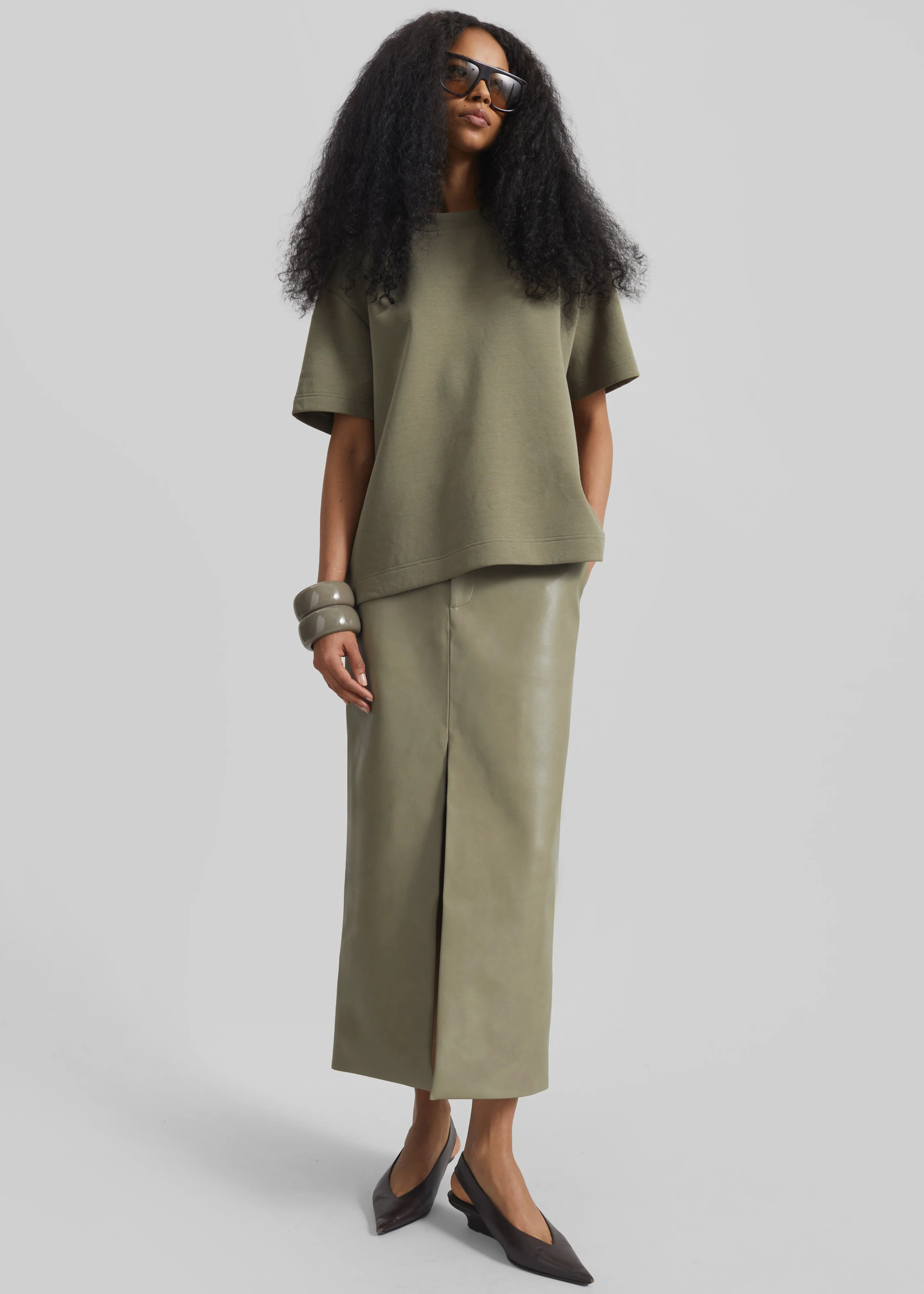 Maybelle Faux Leather Front Slit Pencil Skirt - Sage - Image 4