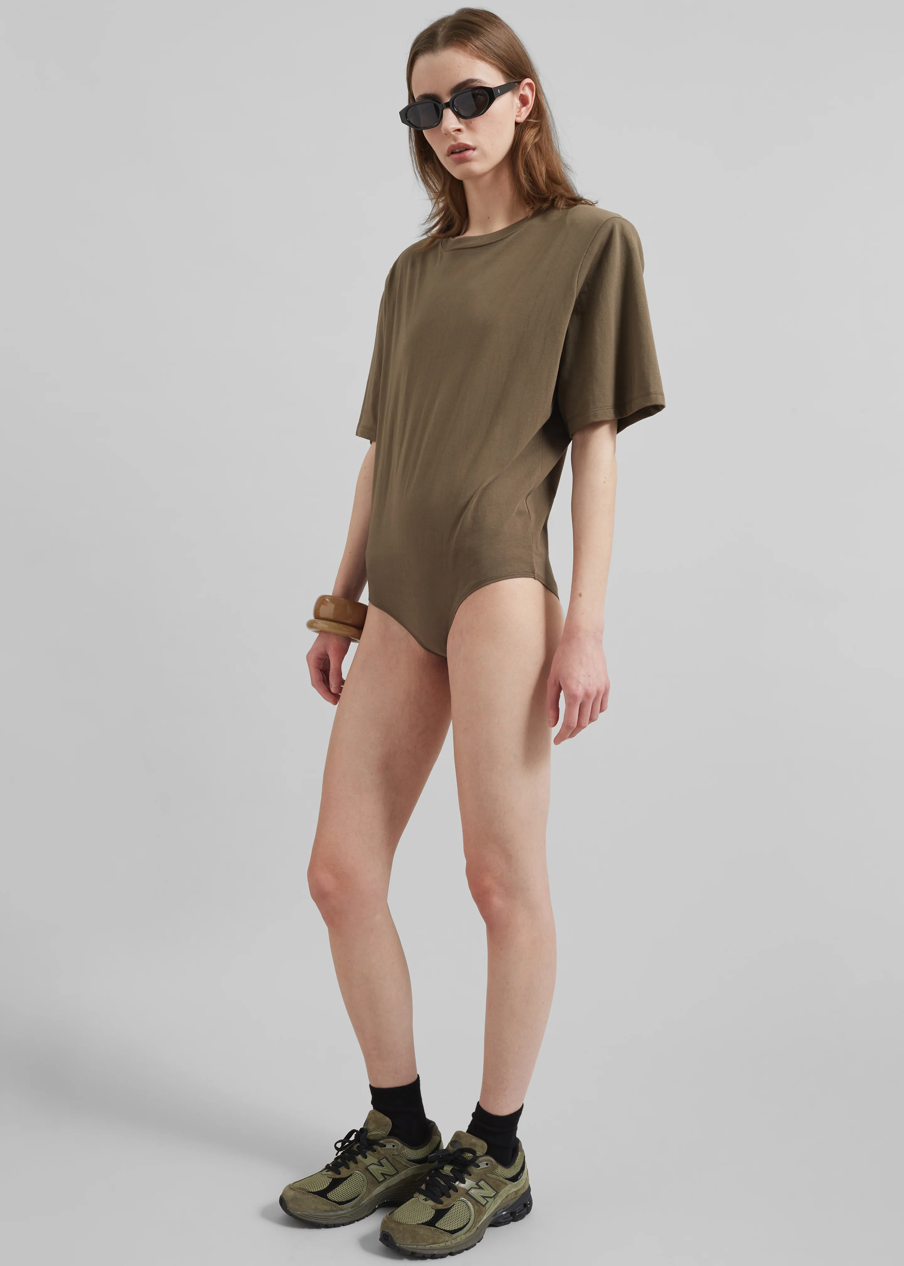 Meida Padded T-Shirt Bodysuit - Khaki - Image 2