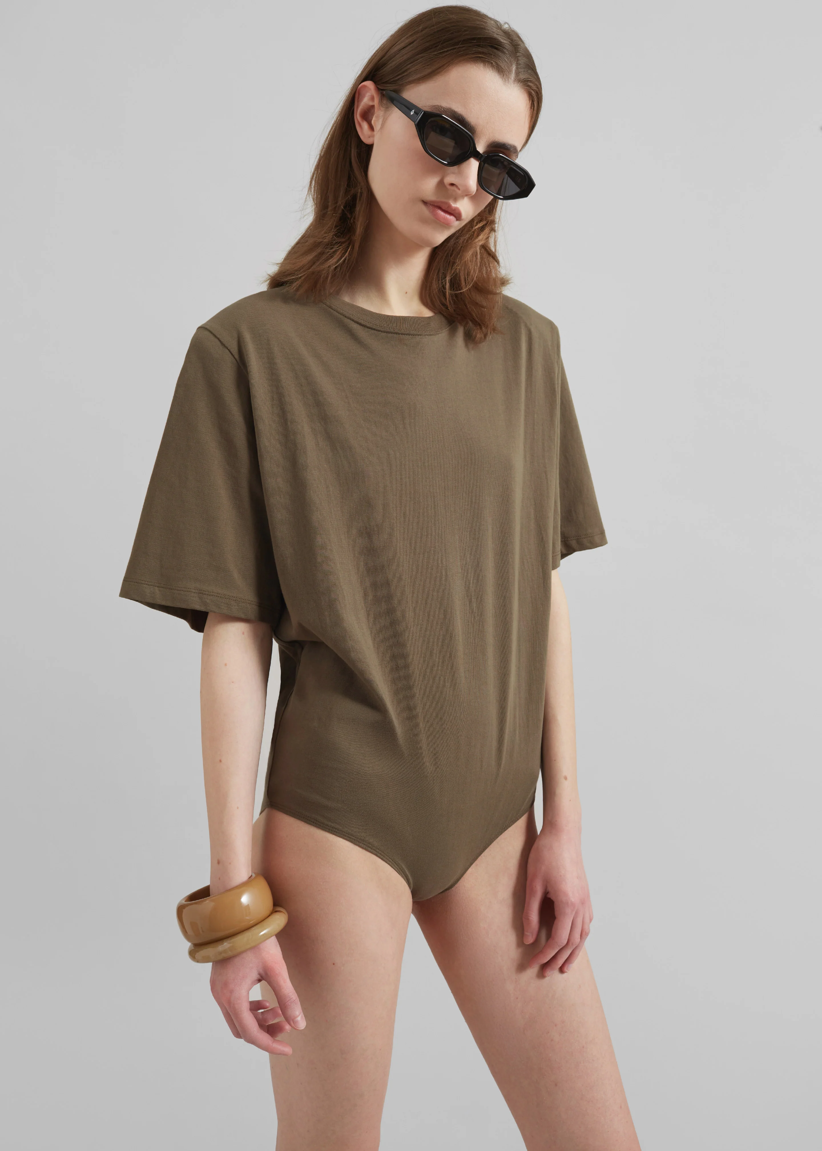 Meida Padded T-Shirt Bodysuit - Khaki - Image 4