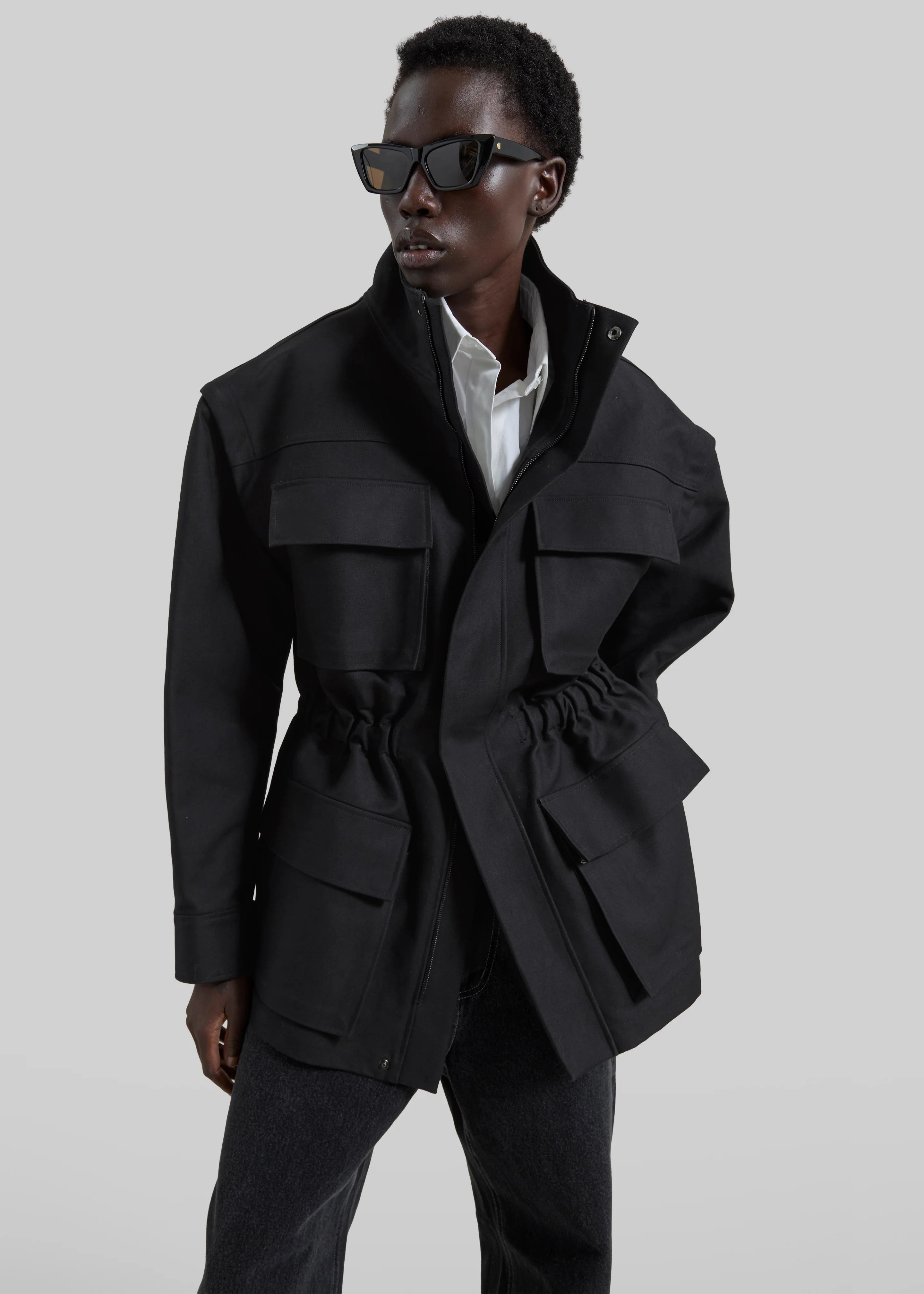 Melton Detachable Sleeve Cargo Jacket - Black - Image 2