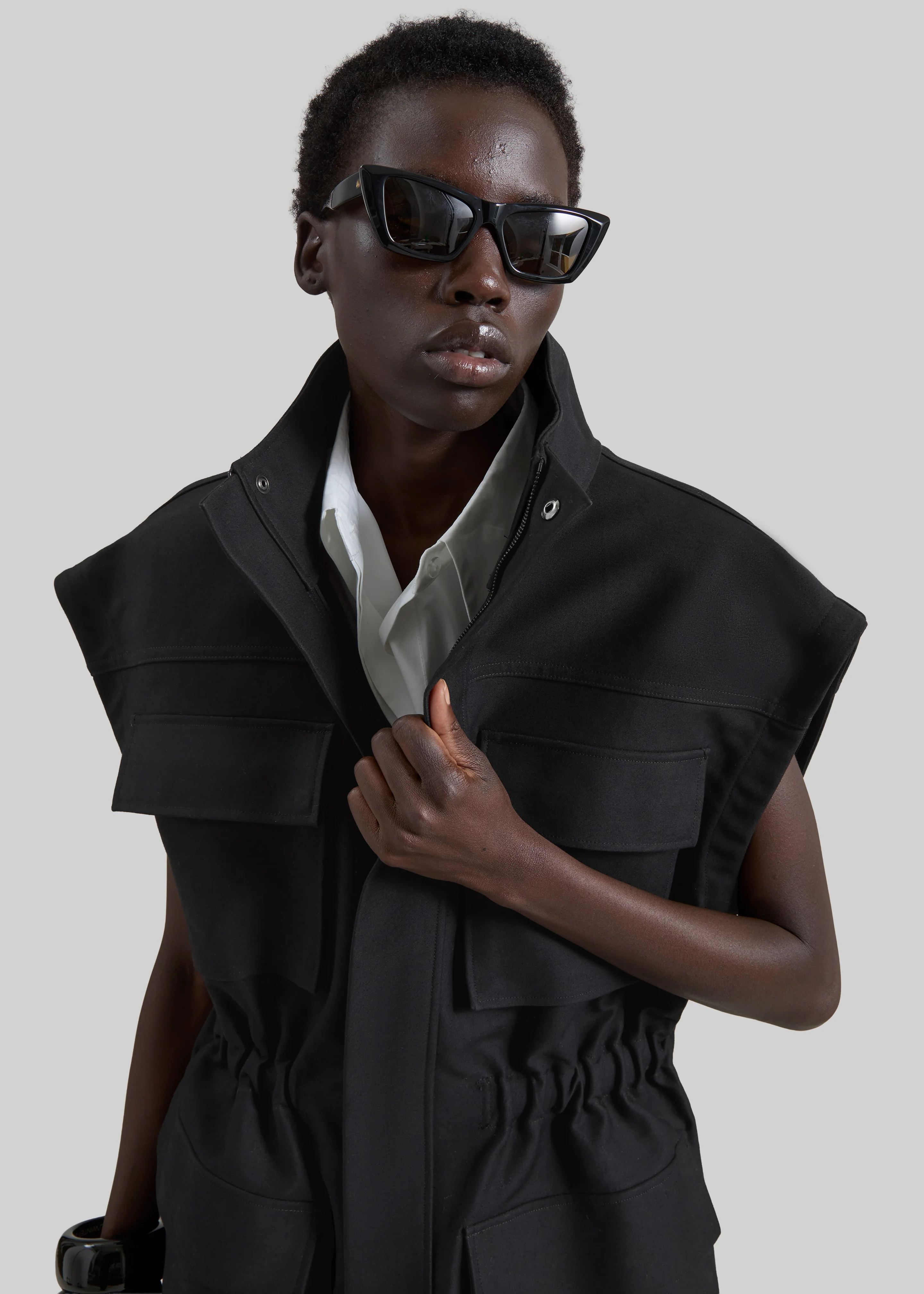 Melton Detachable Sleeve Cargo Jacket - Black - Image 3